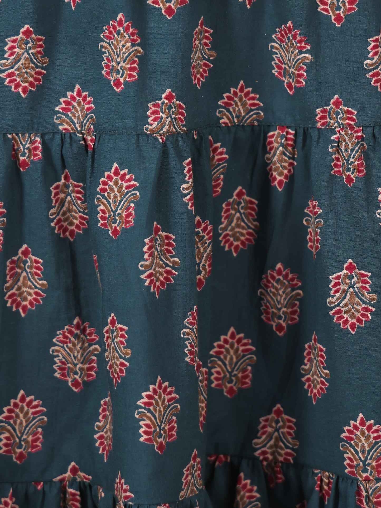 Embroidered Soft Cotton Floral Tiered Green Dress