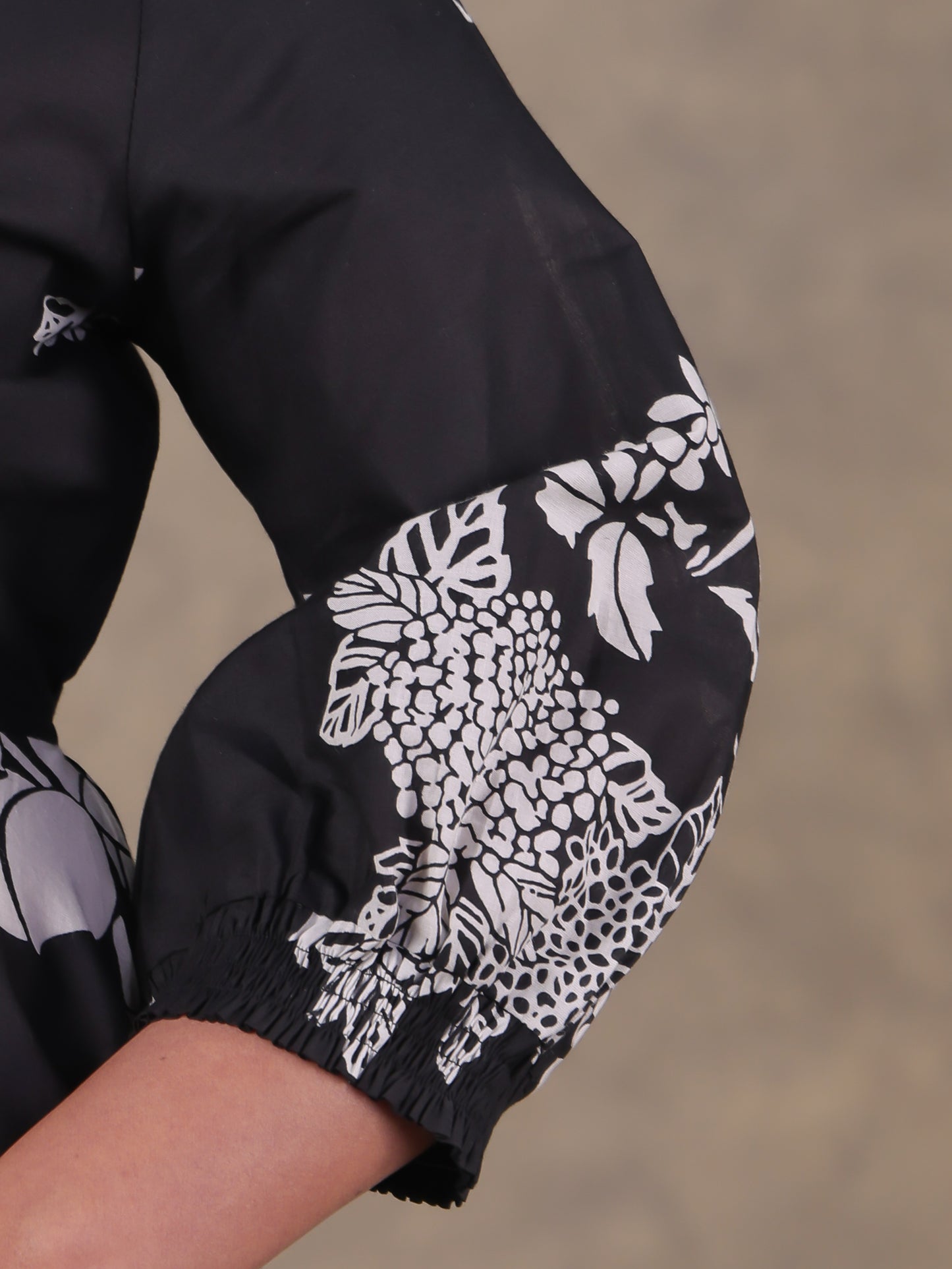 Soft Cotton Floral Flared Black Dress