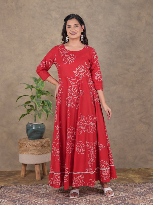Soft Cotton Bandhani Anarkali Orange Dress
