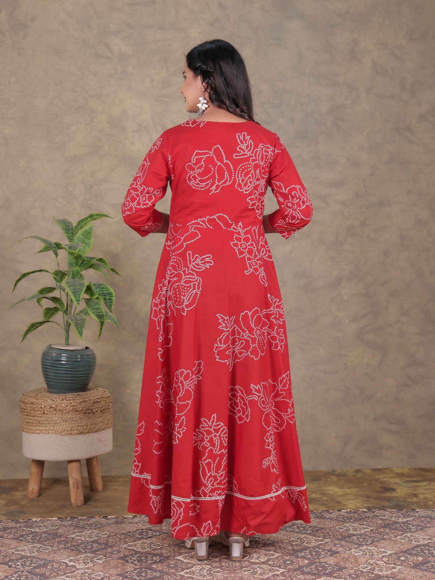 Soft Cotton Bandhani Anarkali Orange Dress