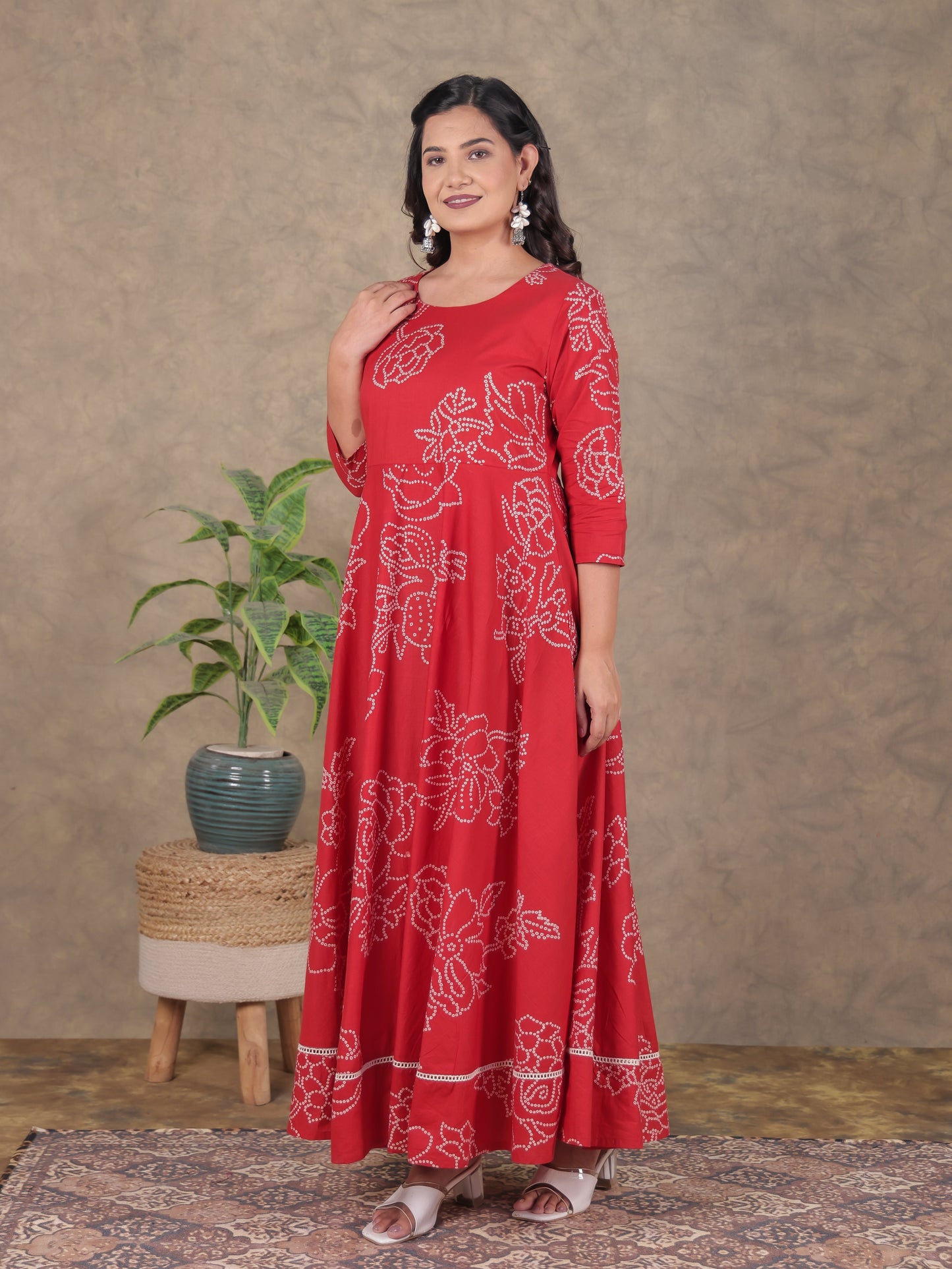 Soft Cotton Bandhani Anarkali Orange Dress