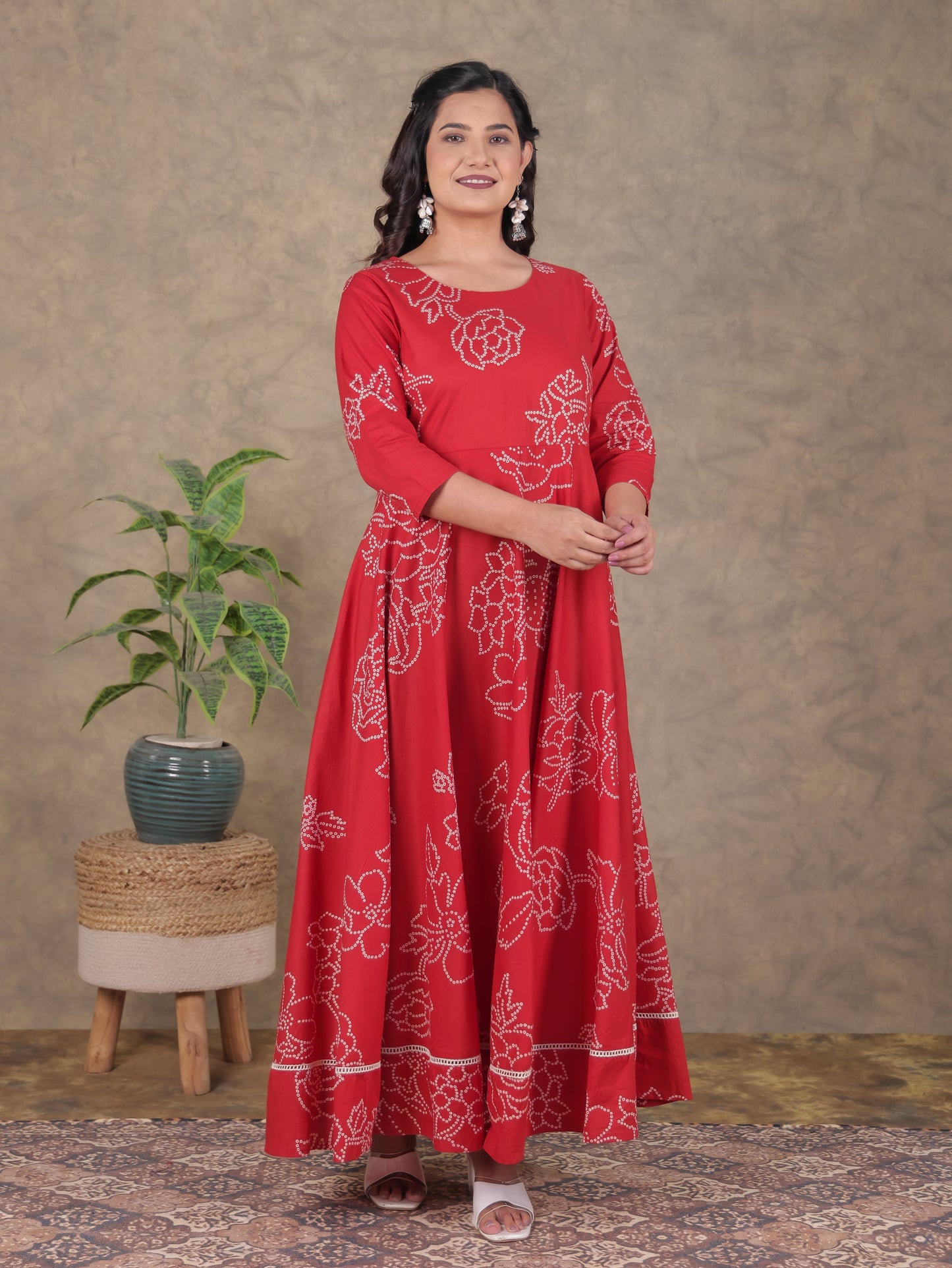 Soft Cotton Bandhani Anarkali Orange Dress