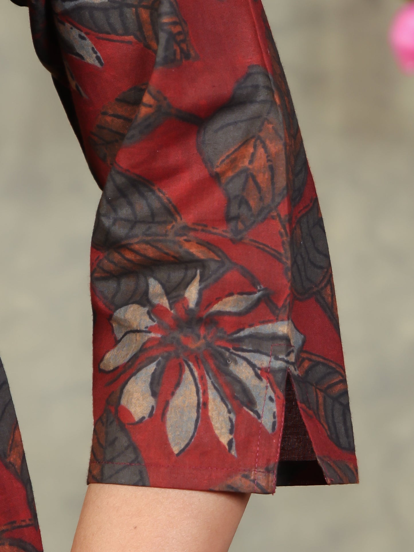 Embroidered Soft Cotton Floral Flared Maroon Kurta