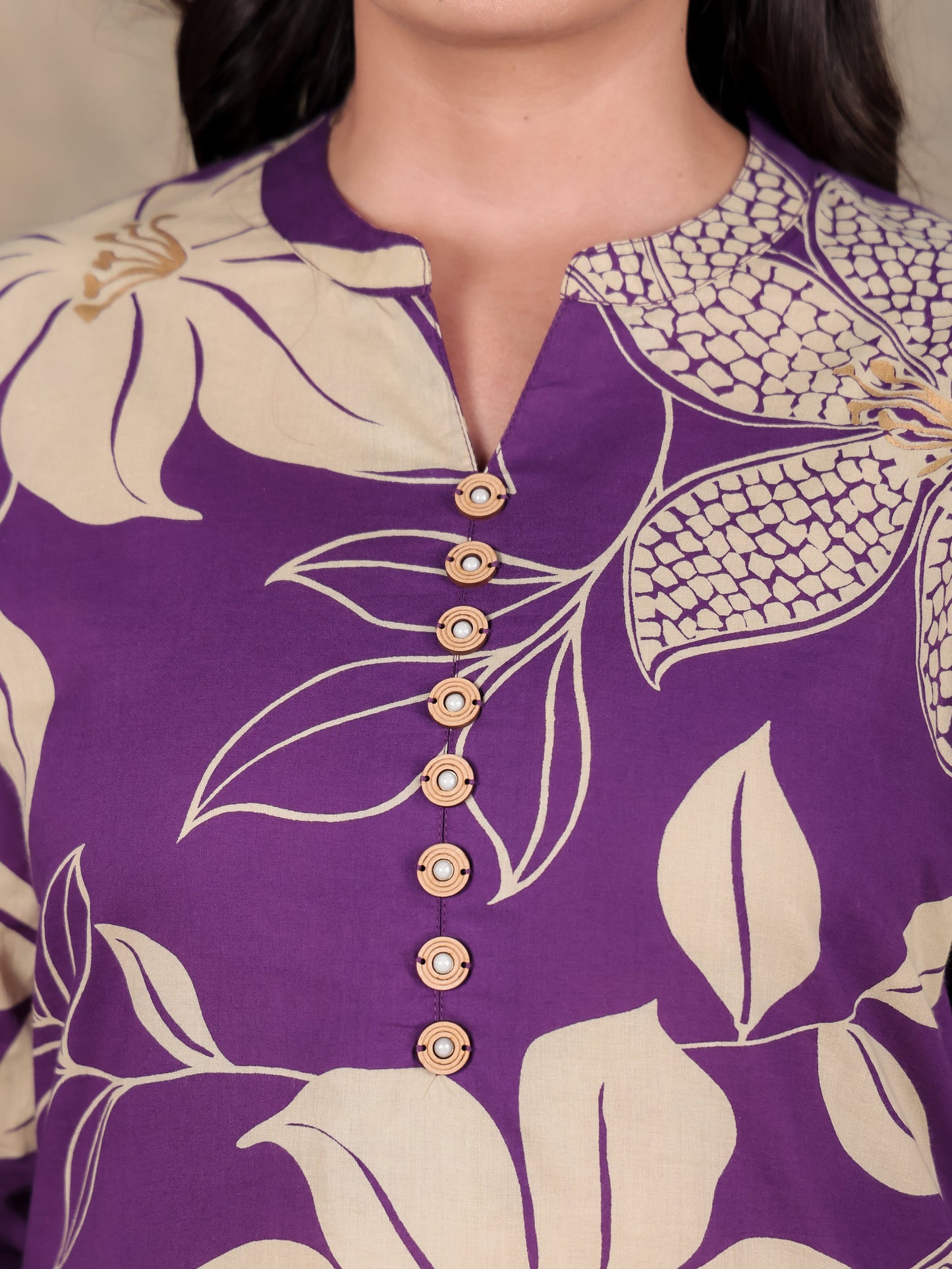 Soft Cotton Floral Straight Purple Kurta