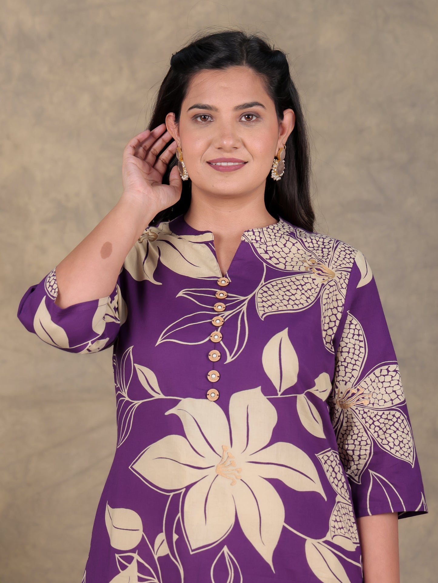 Soft Cotton Floral Straight Purple Kurta