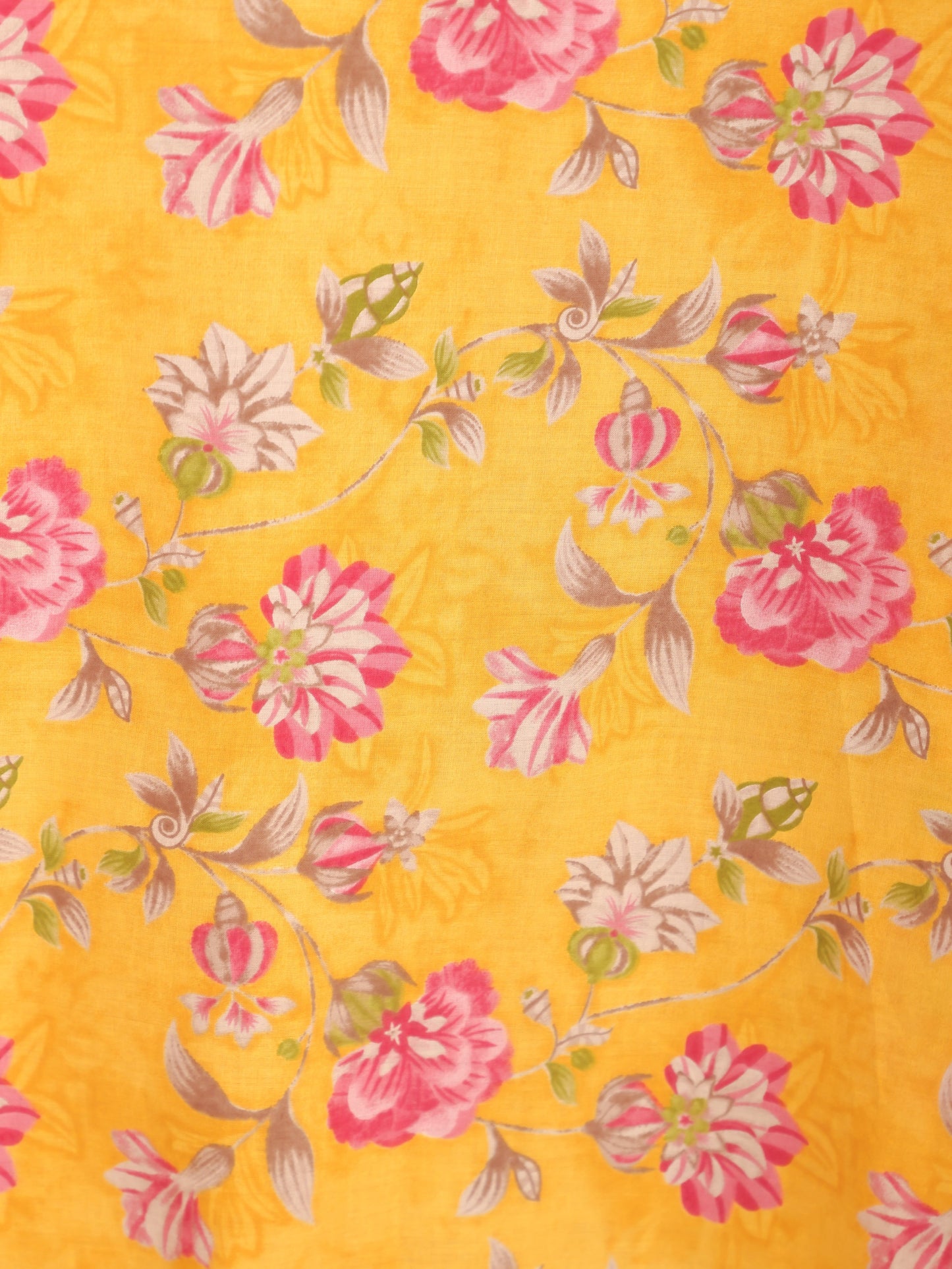 Soft Cotton Floral Anarkali Yellow Dress