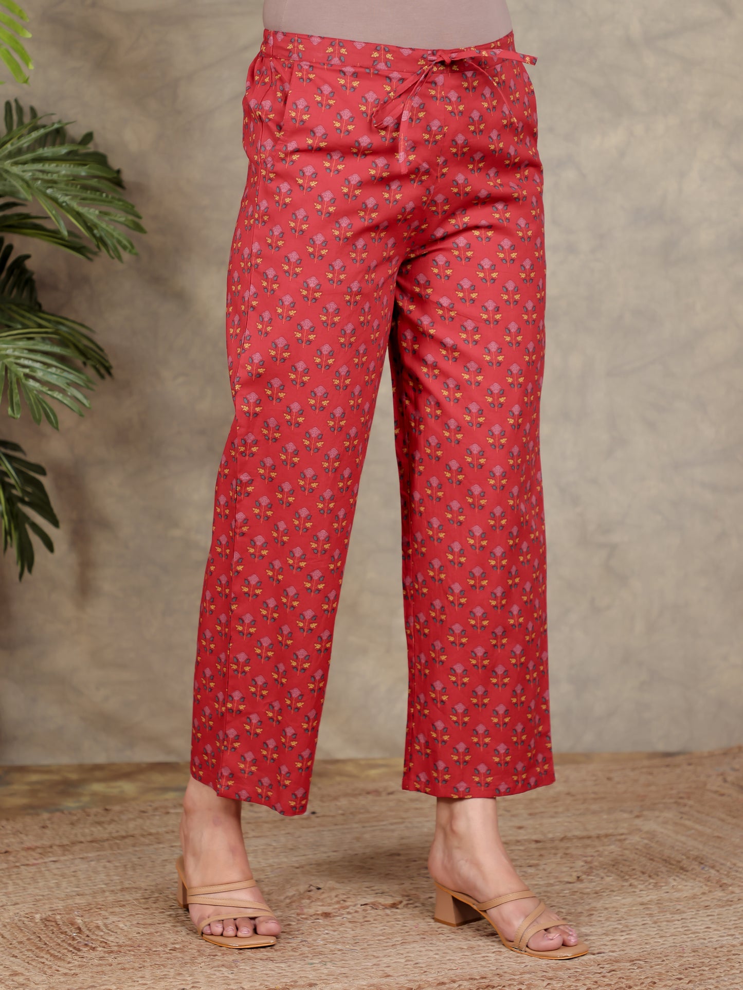 Soft Cotton Floral Straight Red Kurta