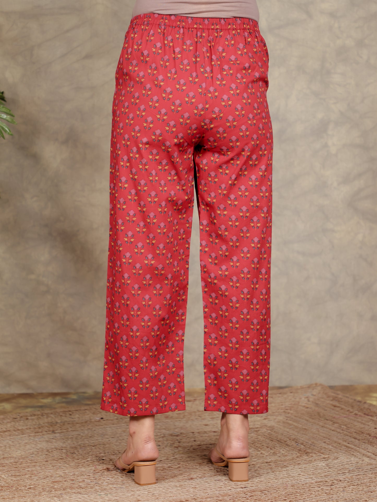 Soft Cotton Floral Straight Red Kurta