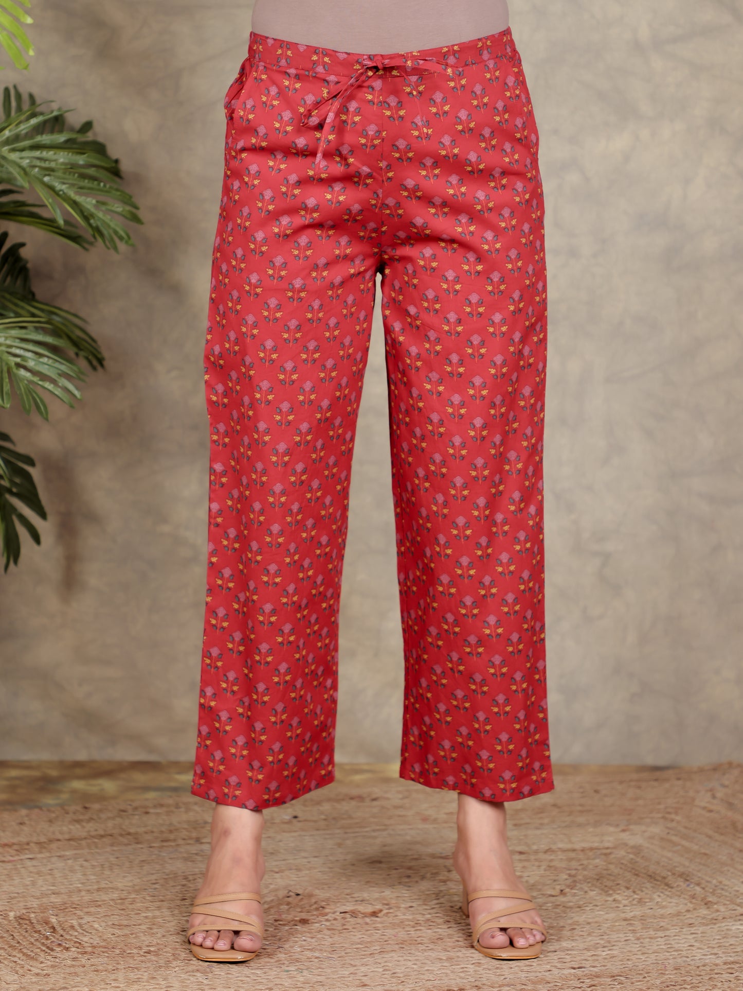 Soft Cotton Floral Straight Red Kurta