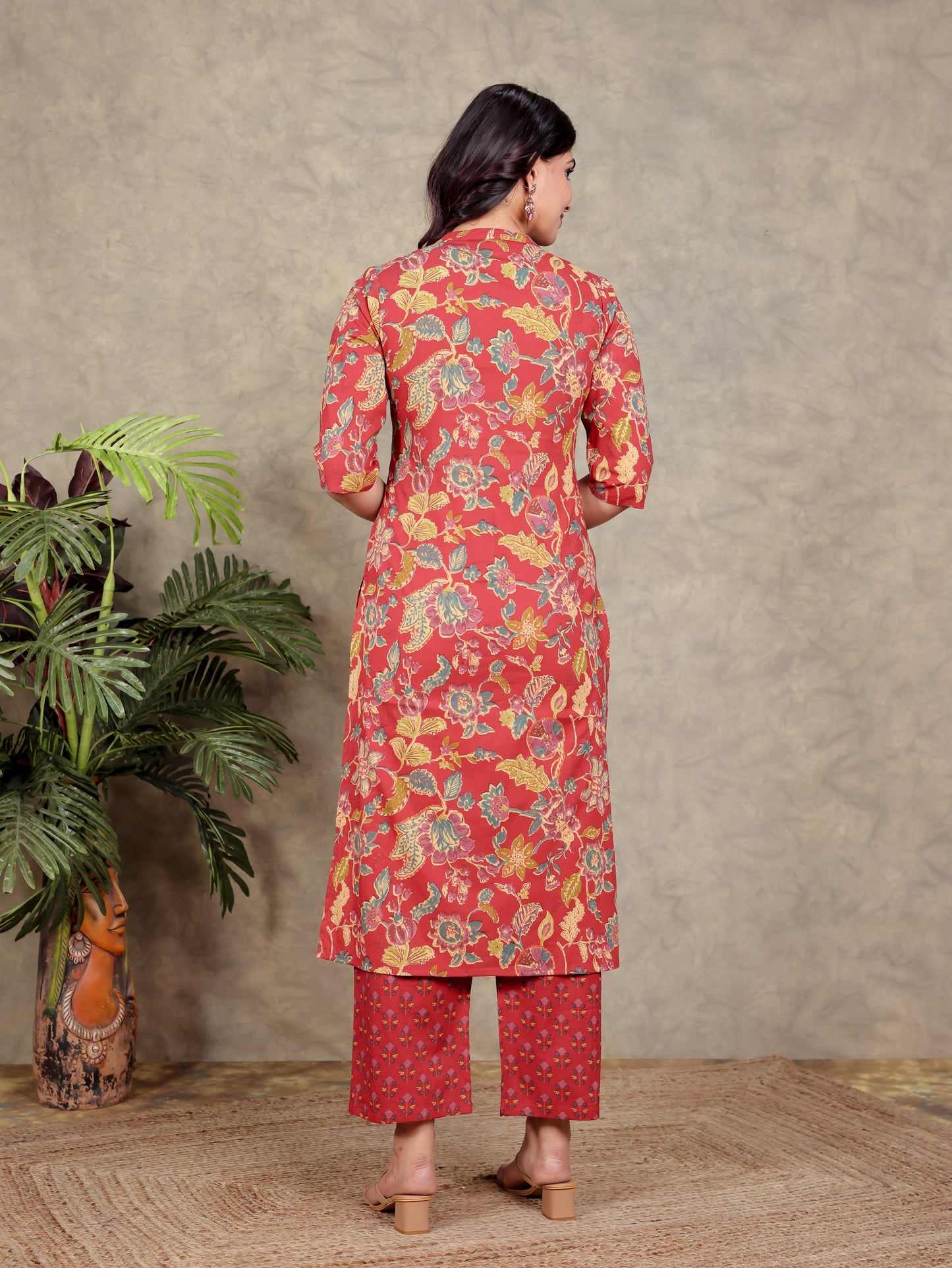 Soft Cotton Floral Straight Red Kurta
