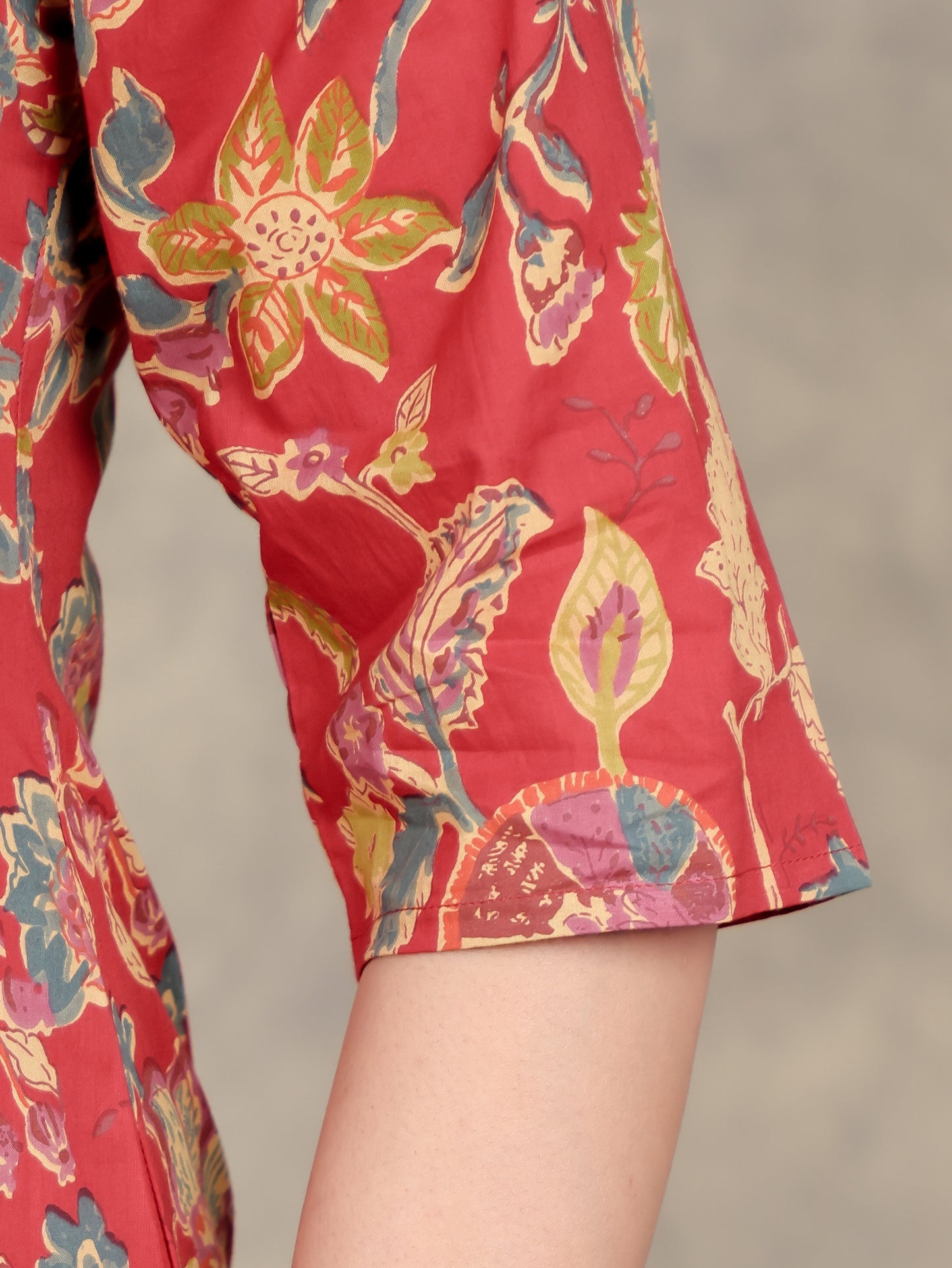 Soft Cotton Floral Straight Red Kurta