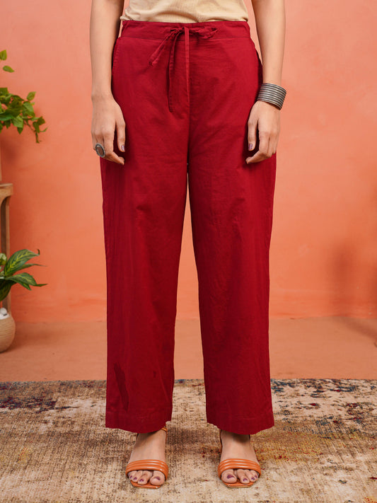 Soft cotton Solid Maroon Straight Trousers
