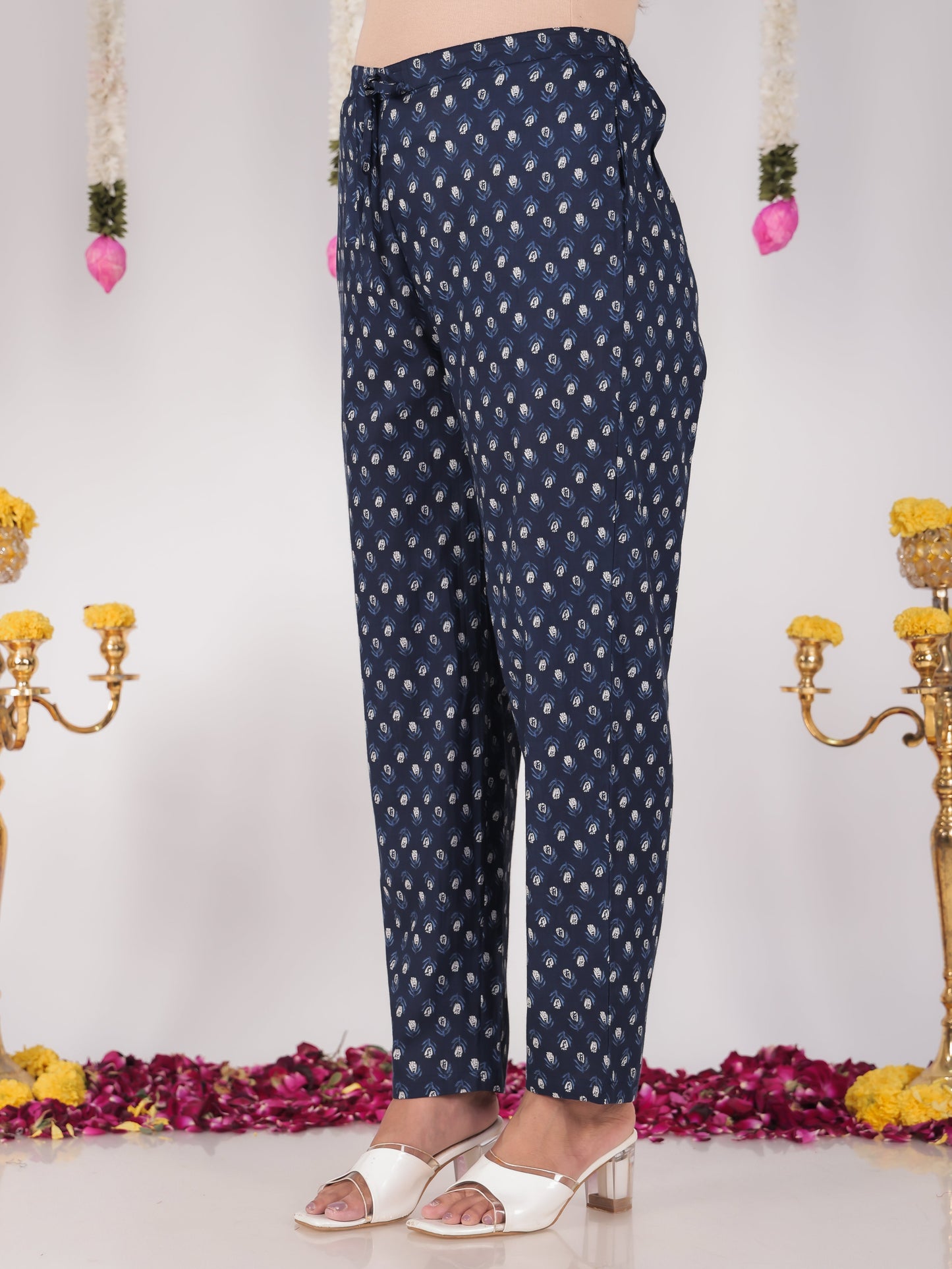 Soft Cotton Floral Blue Tapered Trousers
