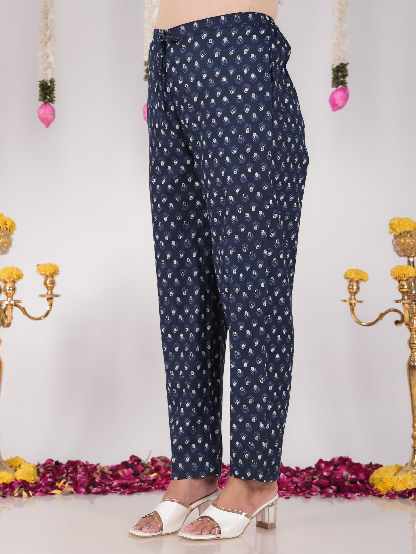 Soft Cotton Floral Flared Blue Kurta