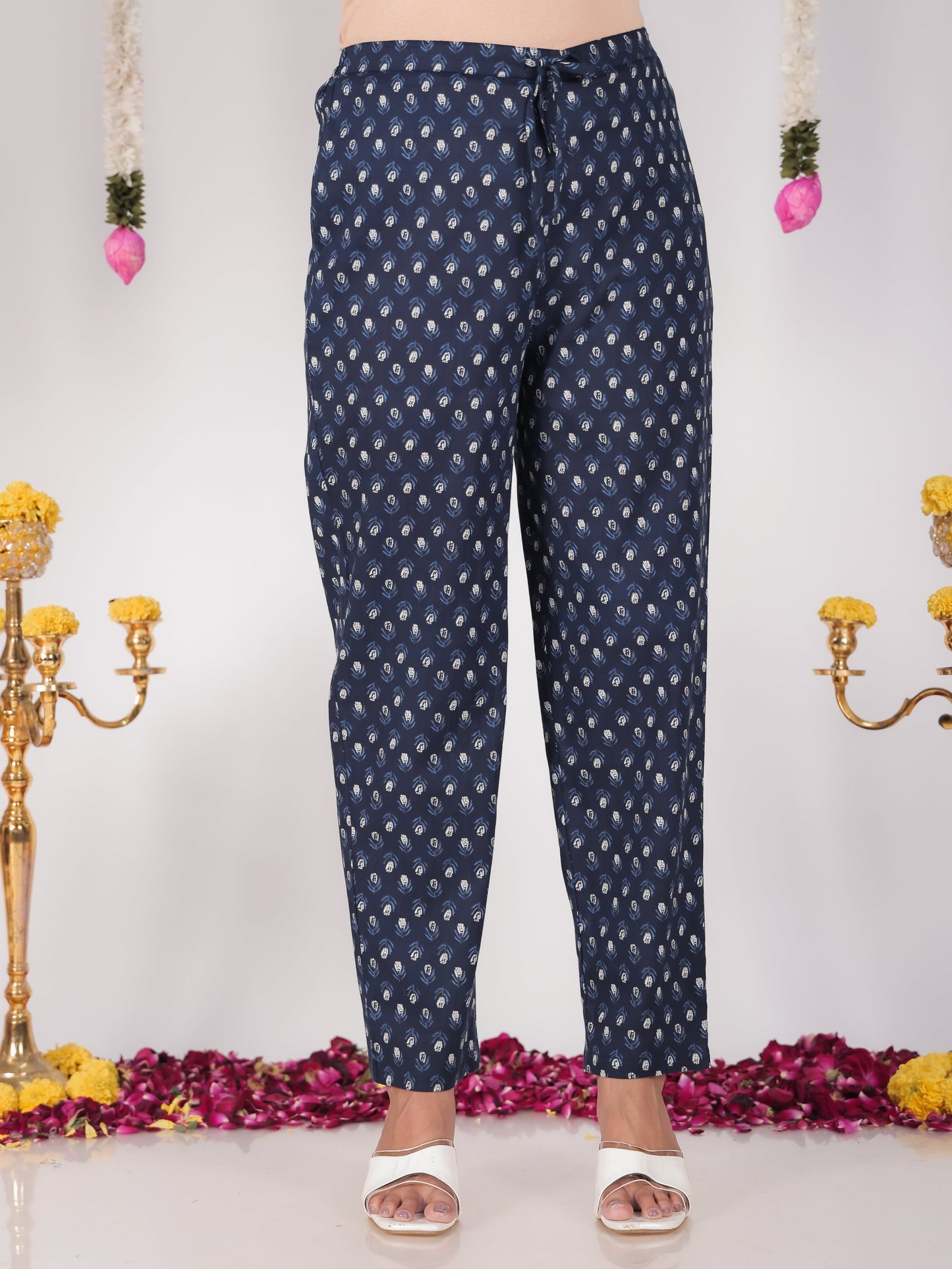 Soft Cotton Floral Flared Blue Kurta