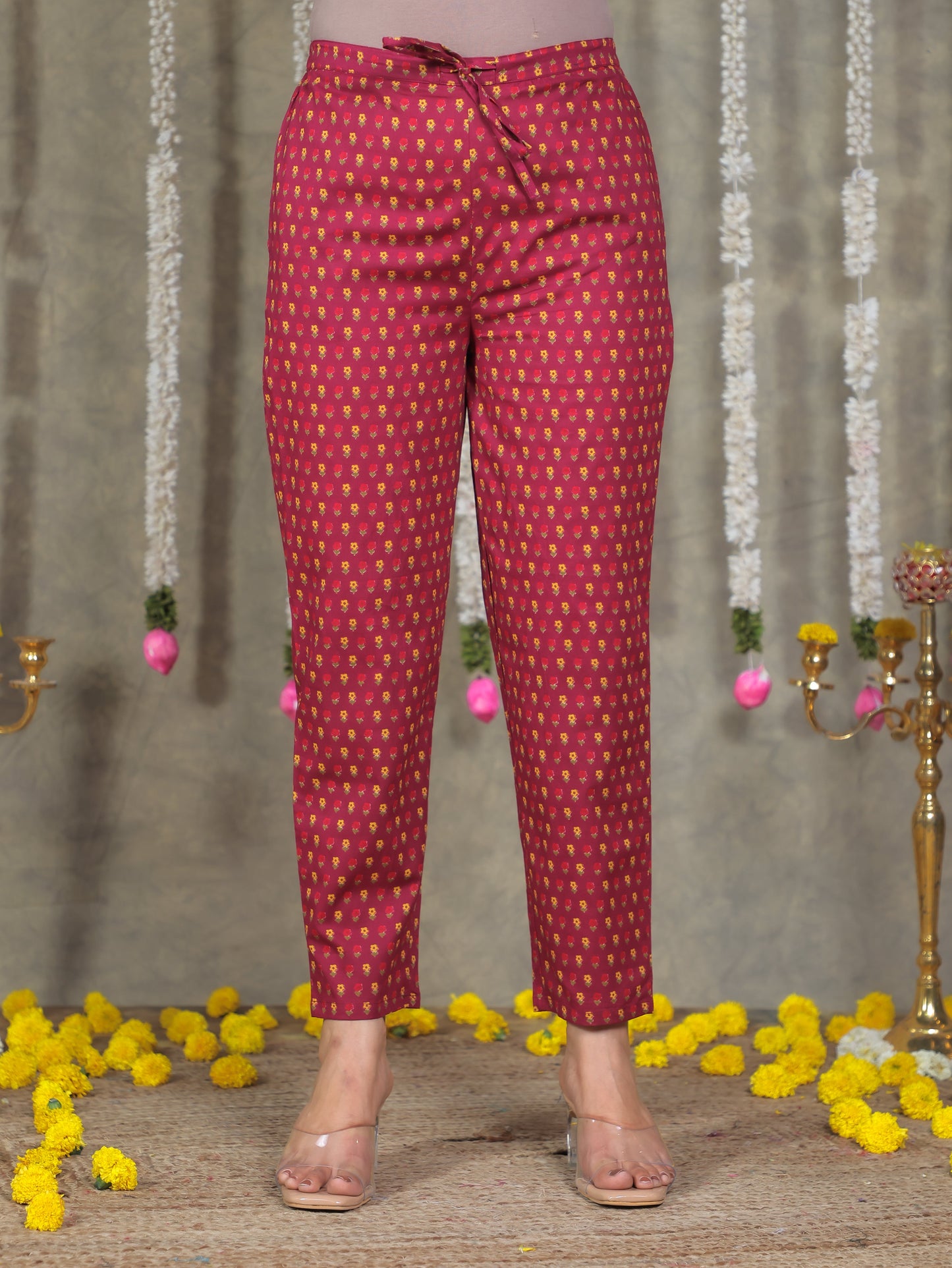 Soft Cotton Butti Purple Tapered Trousers