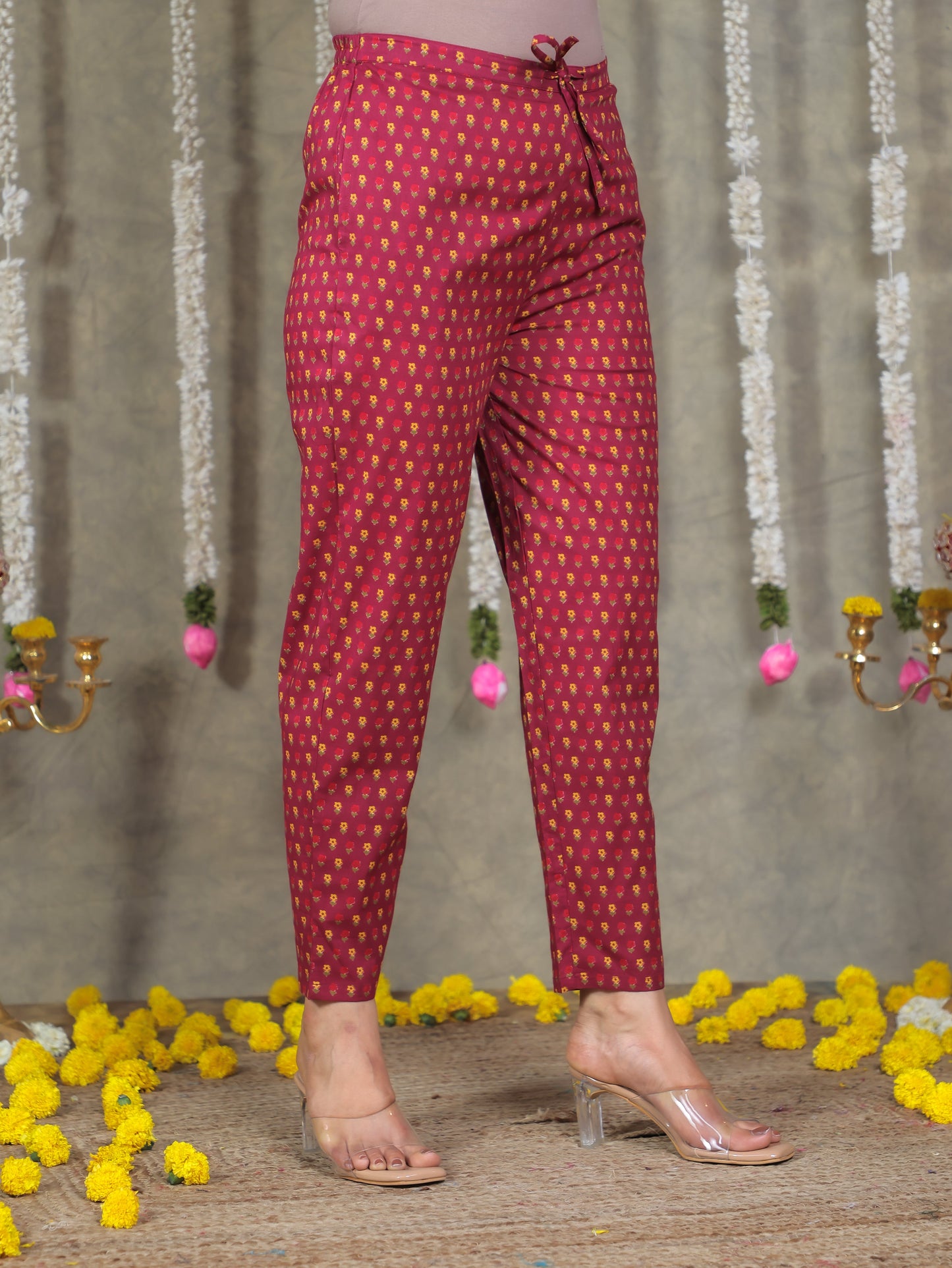 Soft Cotton Butti Purple Tapered Trousers