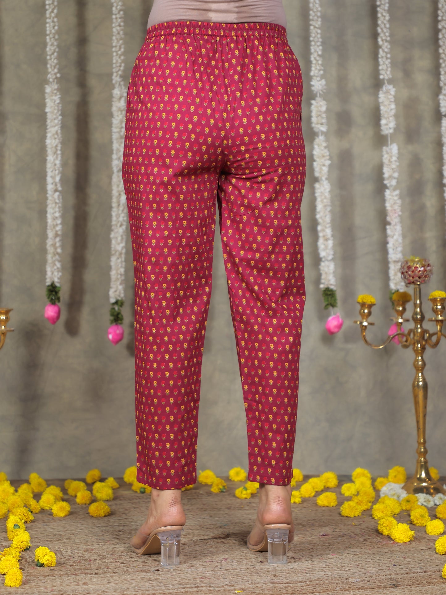 Soft Cotton Butti Purple Tapered Trousers