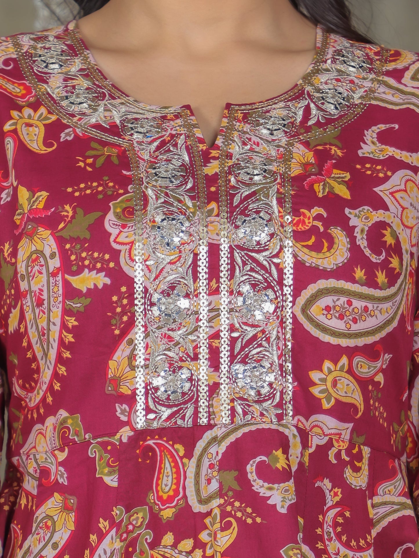 Embroidered Soft Cotton Paisley Anarkali Purple Kurta