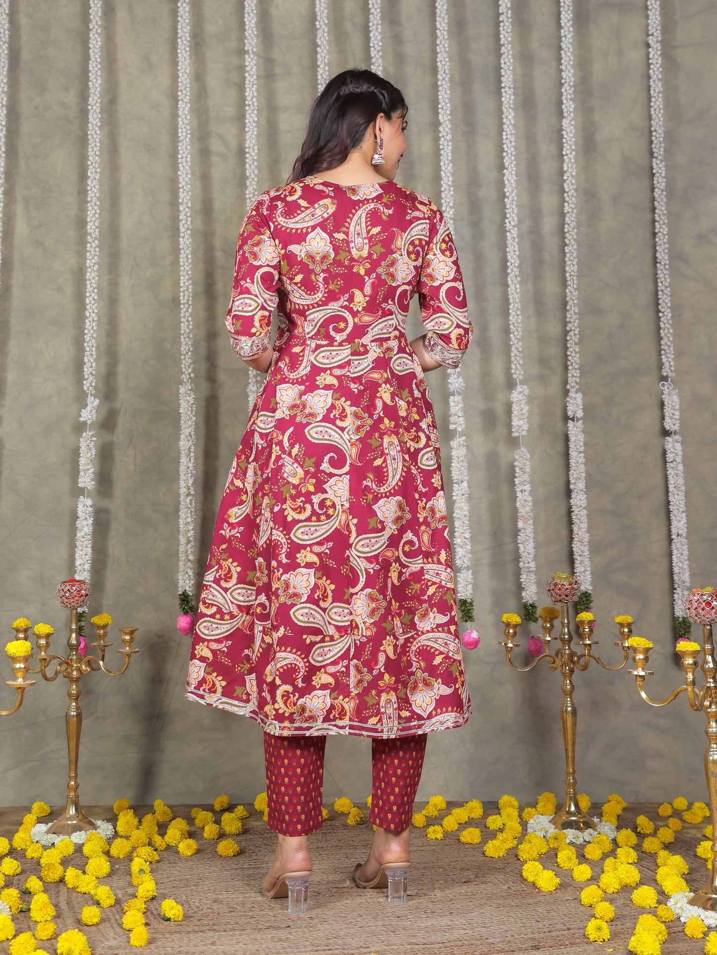 Embroidered Soft Cotton Paisley Anarkali Purple Kurta