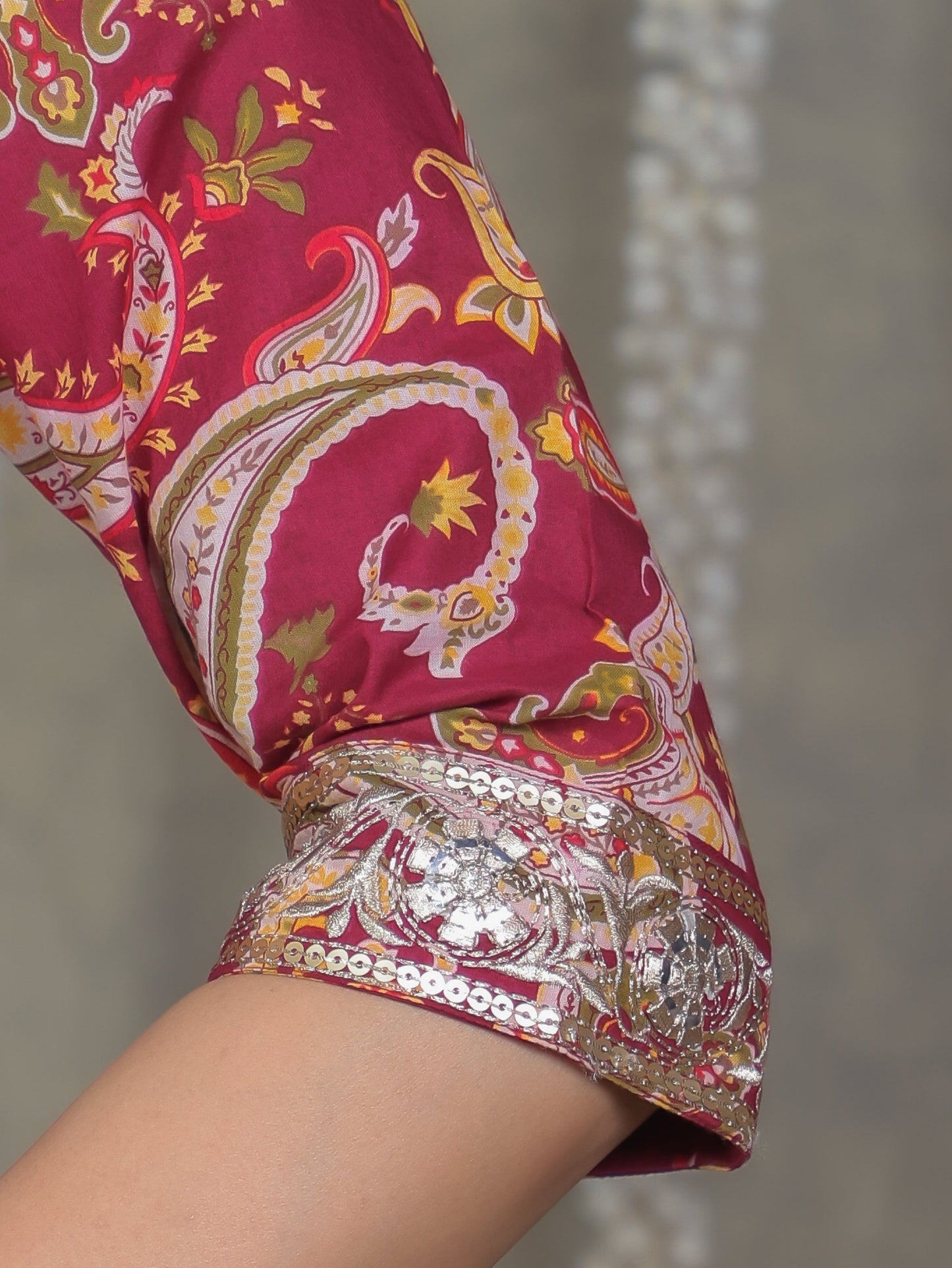 Embroidered Soft Cotton Paisley Anarkali Purple Kurta