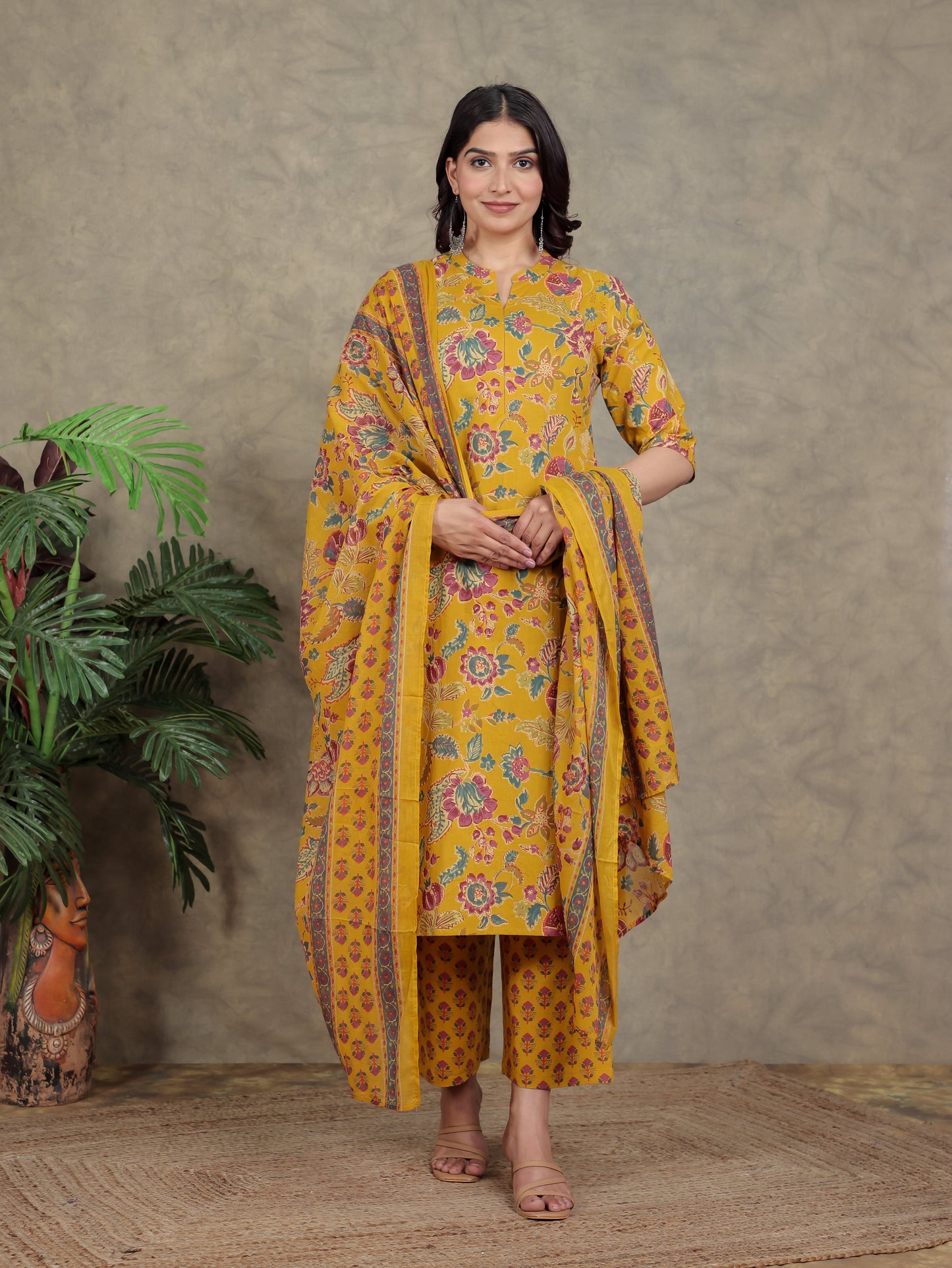 Cotton Voile Floral Yellow Dupatta