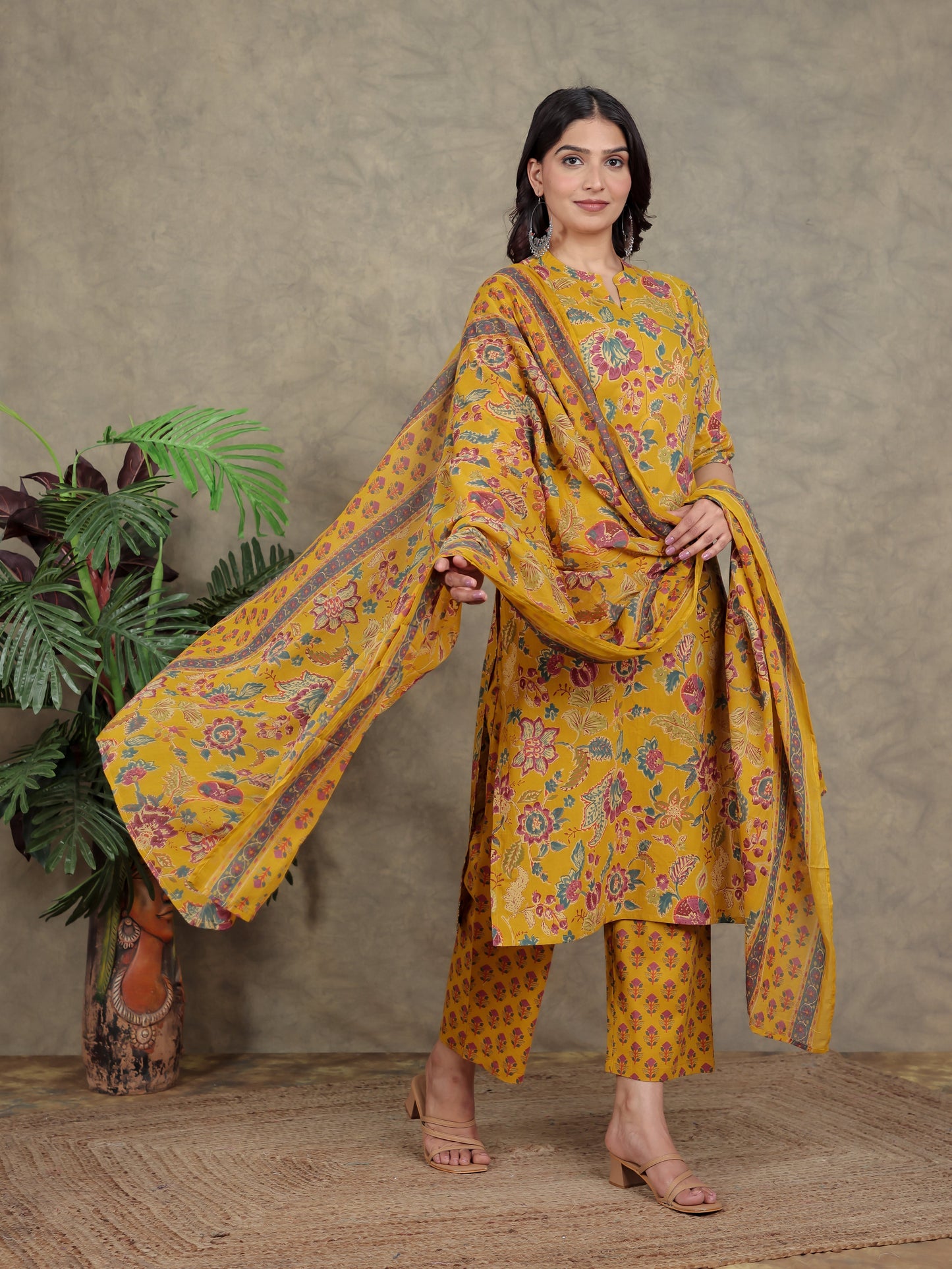 Cotton Voile Floral Yellow Dupatta