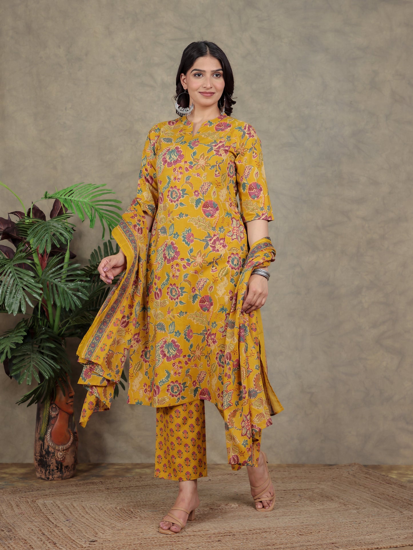 Soft Cotton Floral Straight Yellow Kurta