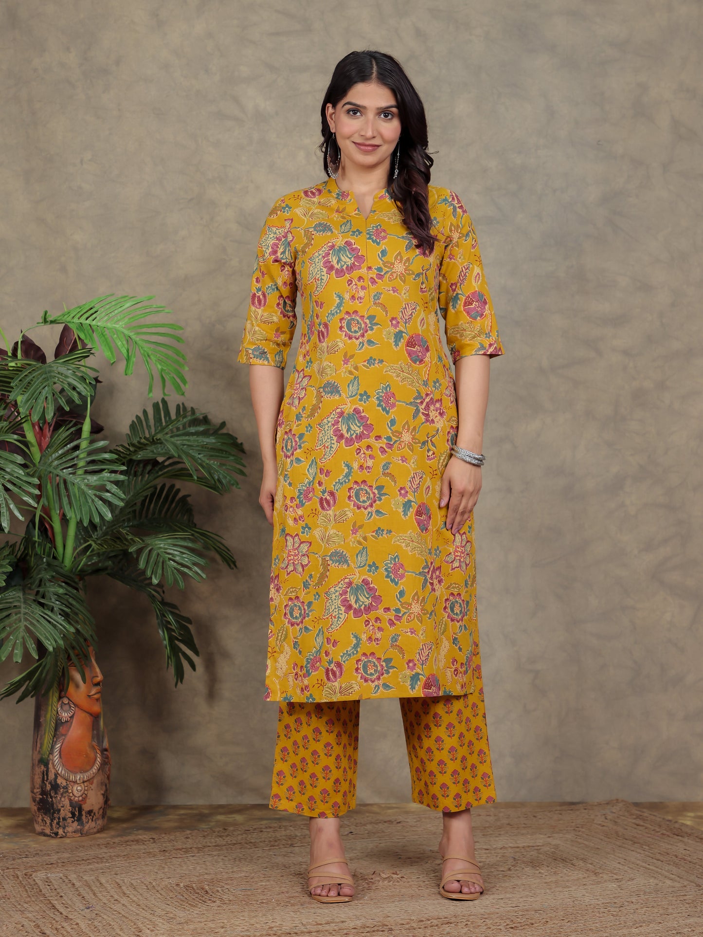 Soft Cotton Floral Straight Yellow Kurta