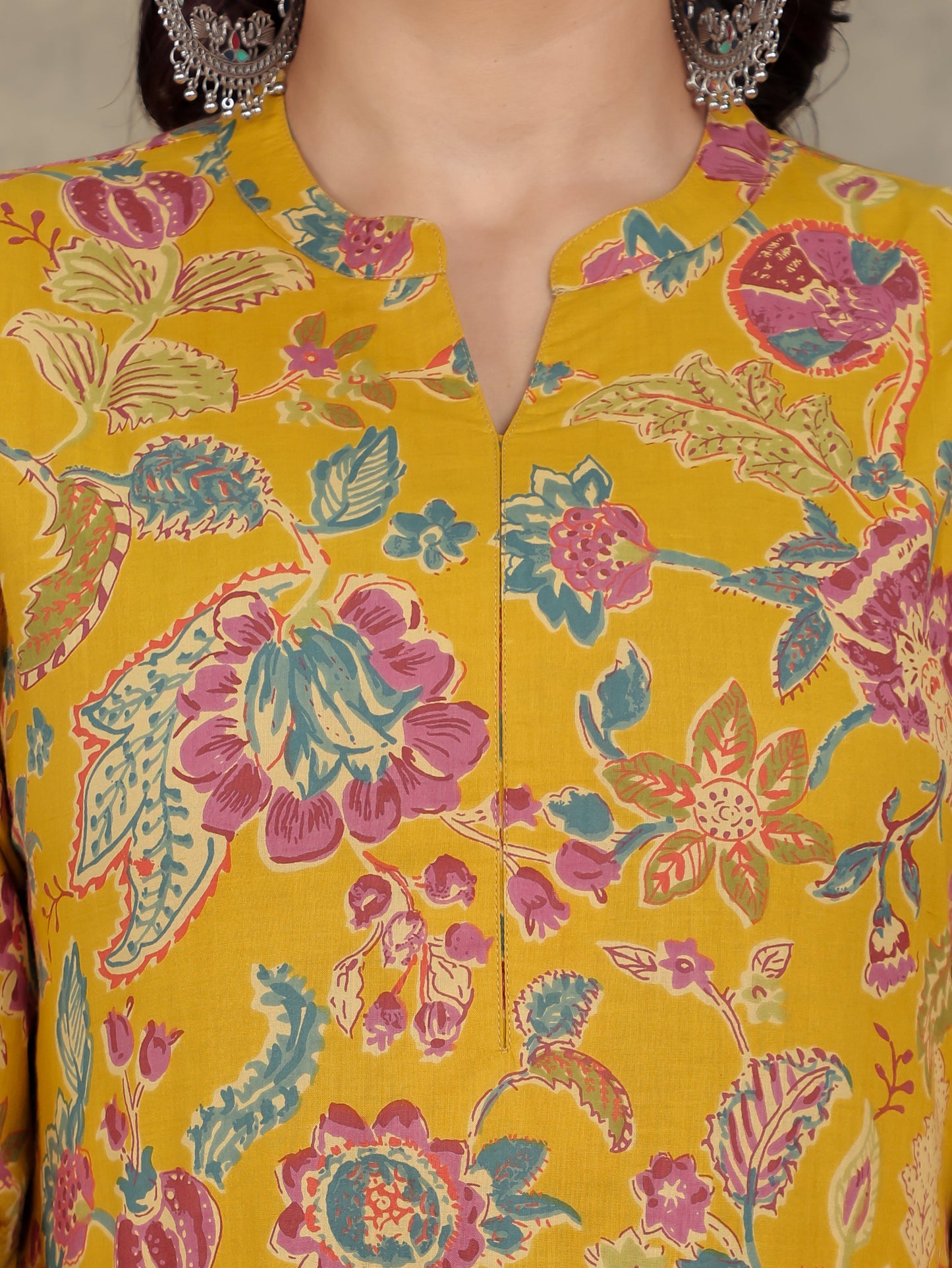 Soft Cotton Floral Straight Yellow Kurta
