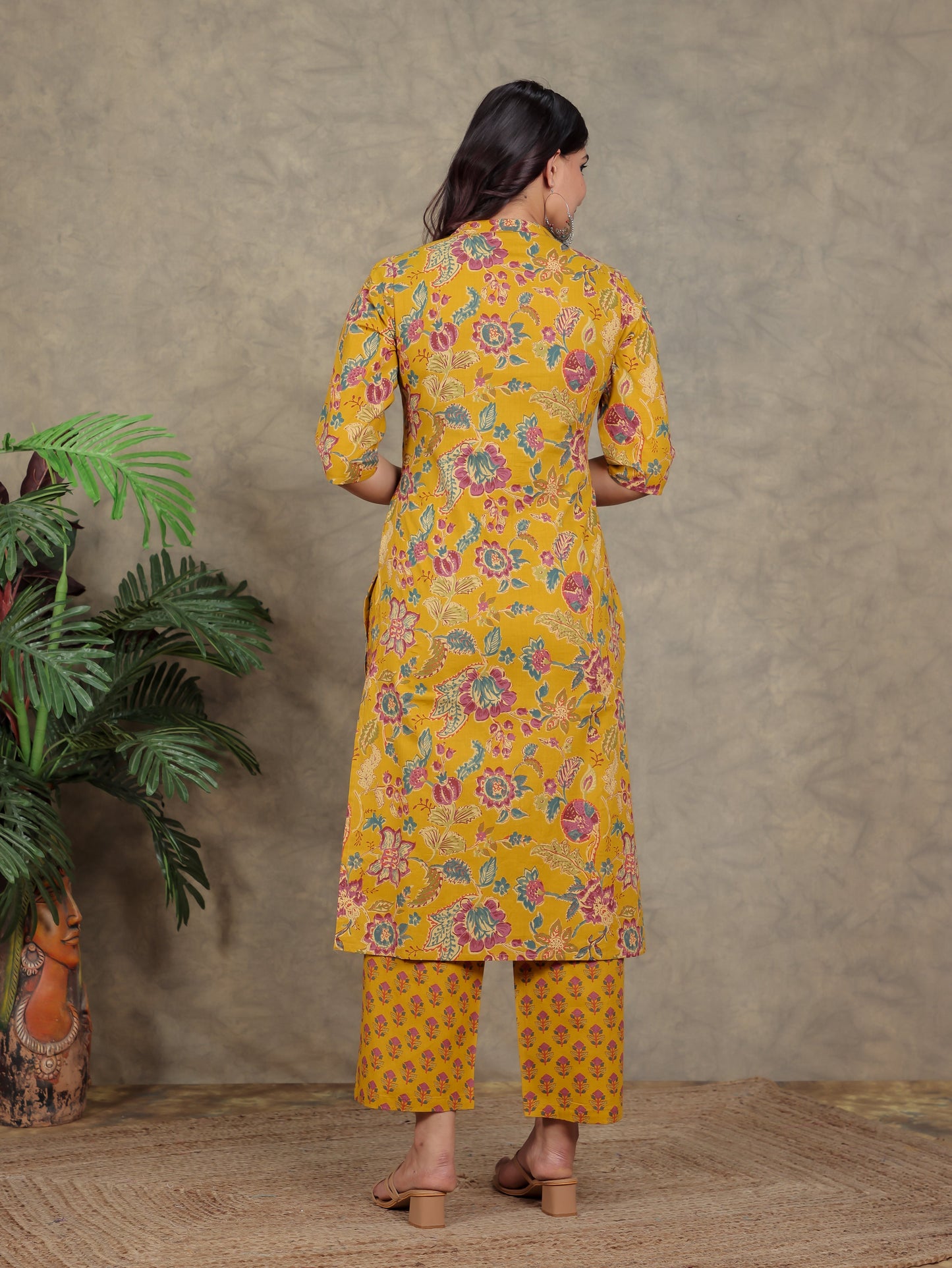 Soft Cotton Floral Straight Yellow Kurta
