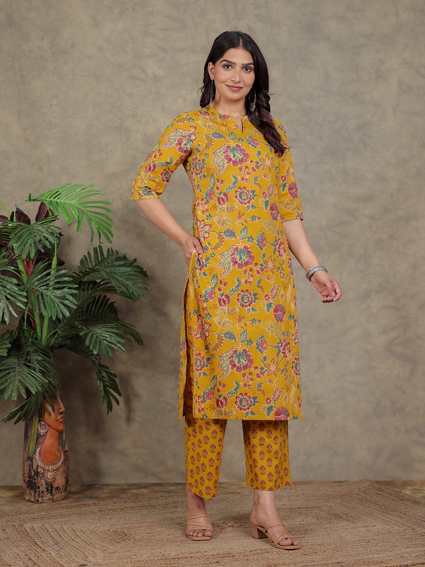 Soft Cotton Floral Straight Yellow Kurta