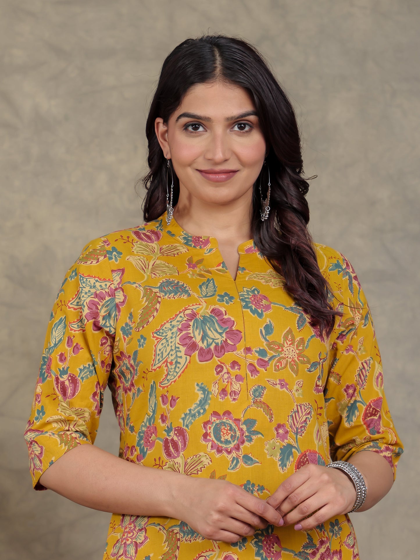 Soft Cotton Floral Straight Yellow Kurta