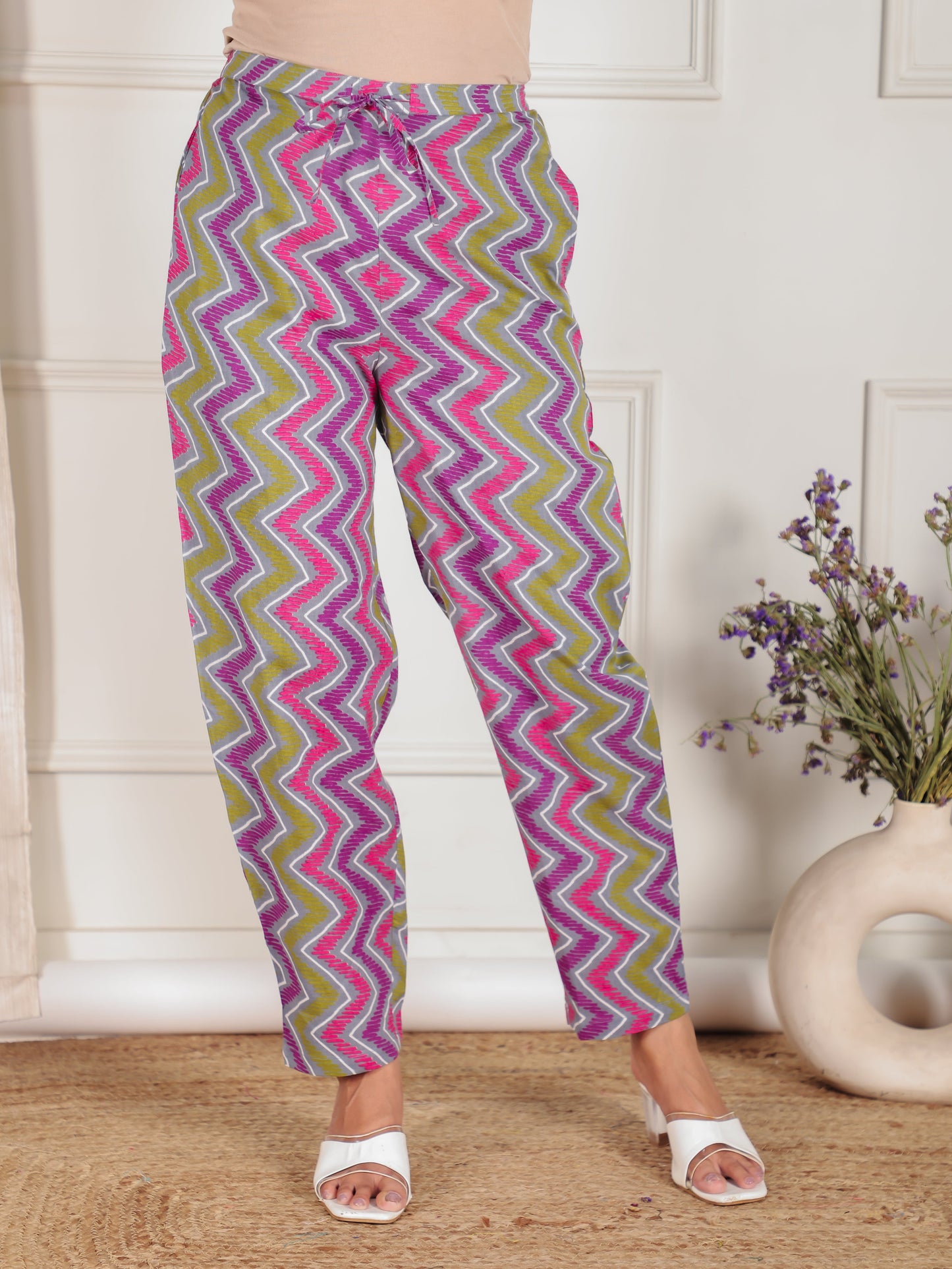Soft Cotton Striped Grey Tapered Trousers