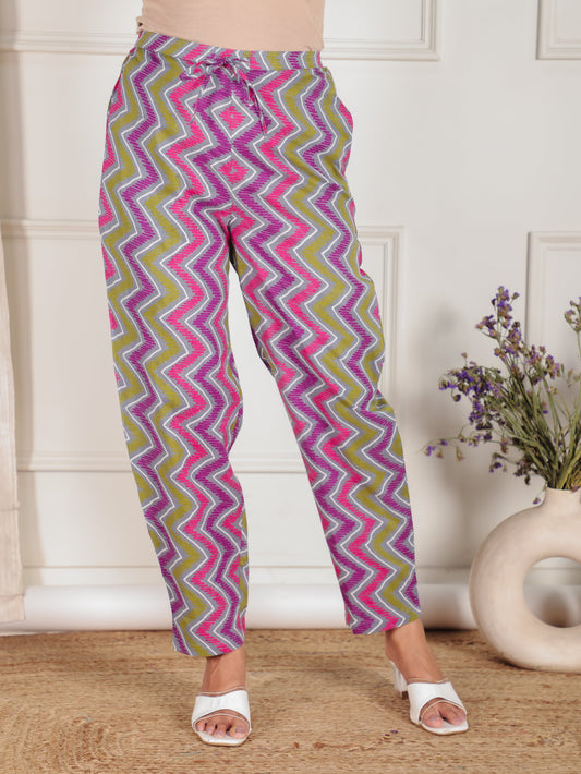 Soft Cotton Striped Grey Tapered Trousers