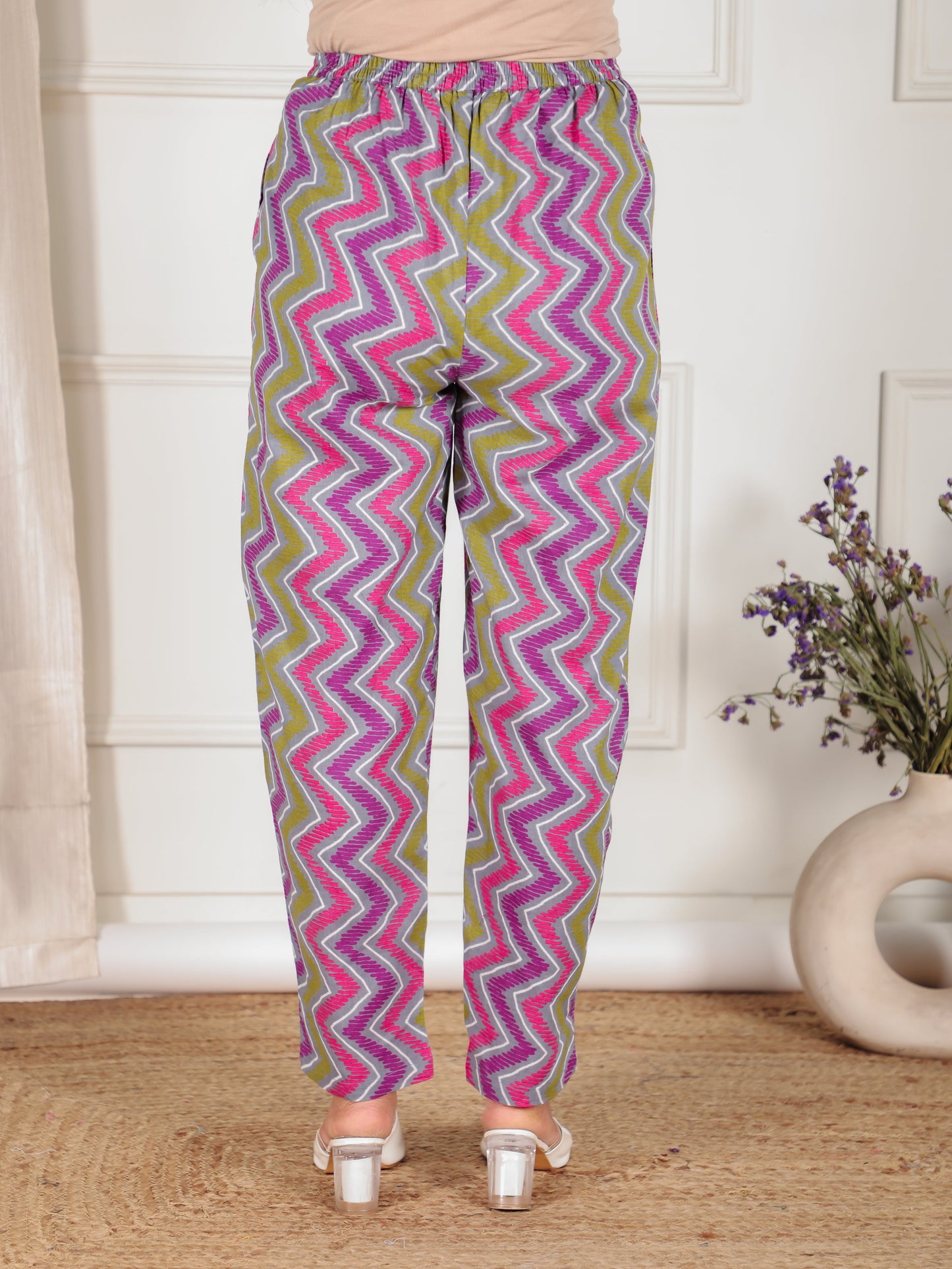 Soft Cotton Striped Grey Tapered Trousers