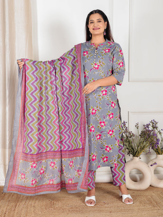 Cotton Voile Striped Grey Dupatta