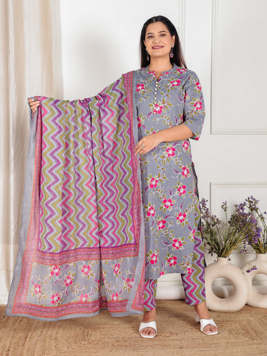 Cotton Voile Striped Grey Dupatta