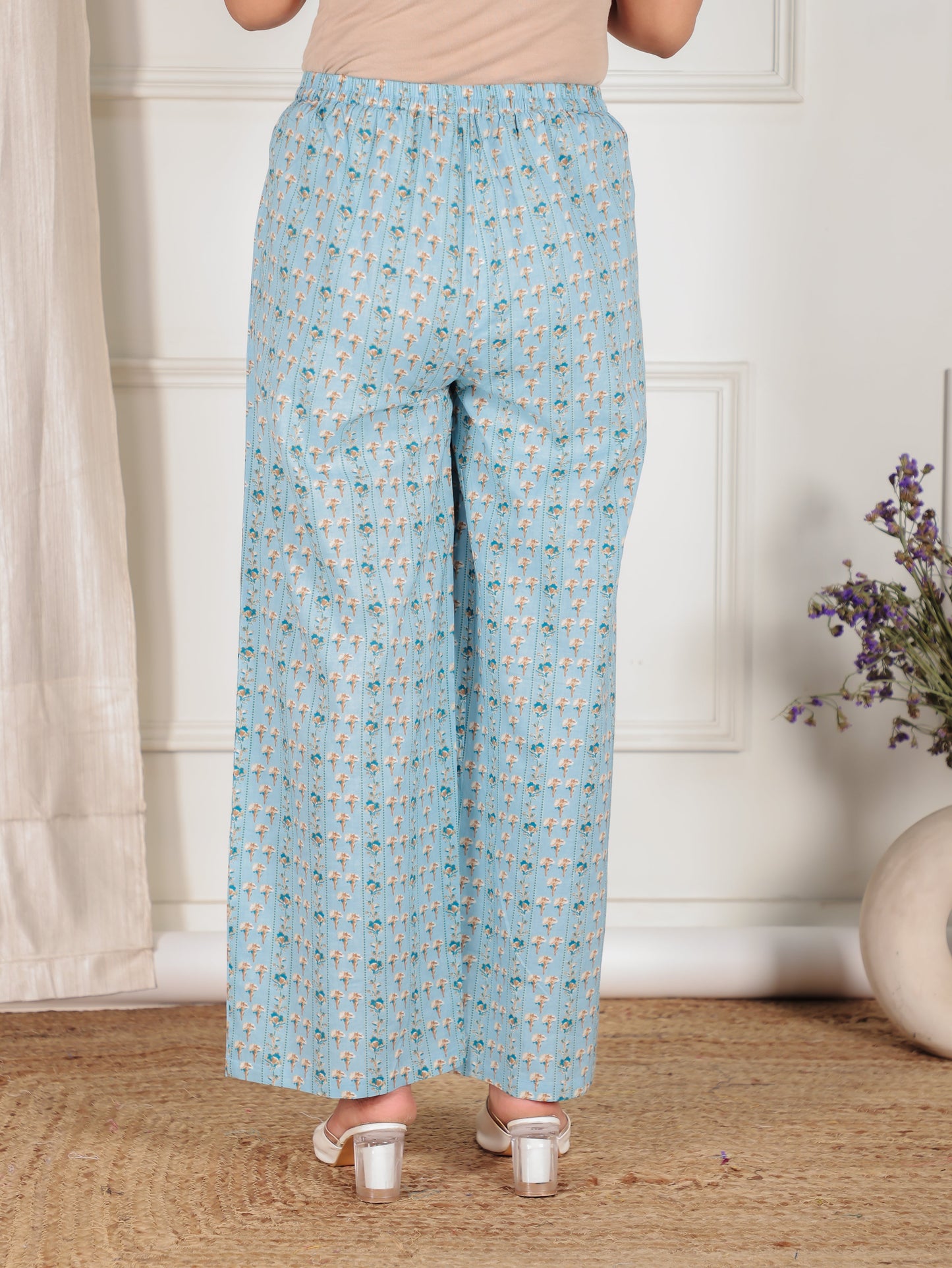 Soft Cotton Floral Straight Blue Kurta