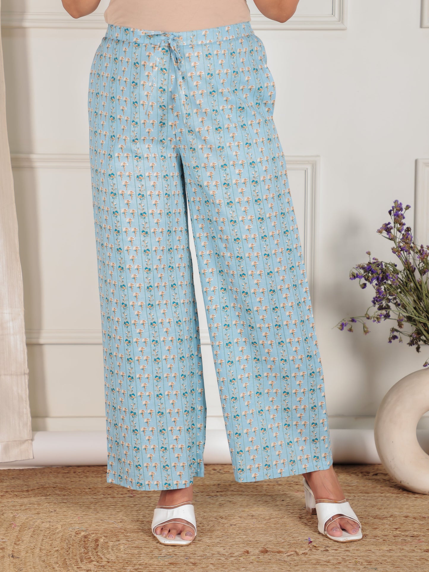 Soft Cotton Floral Straight Blue Kurta