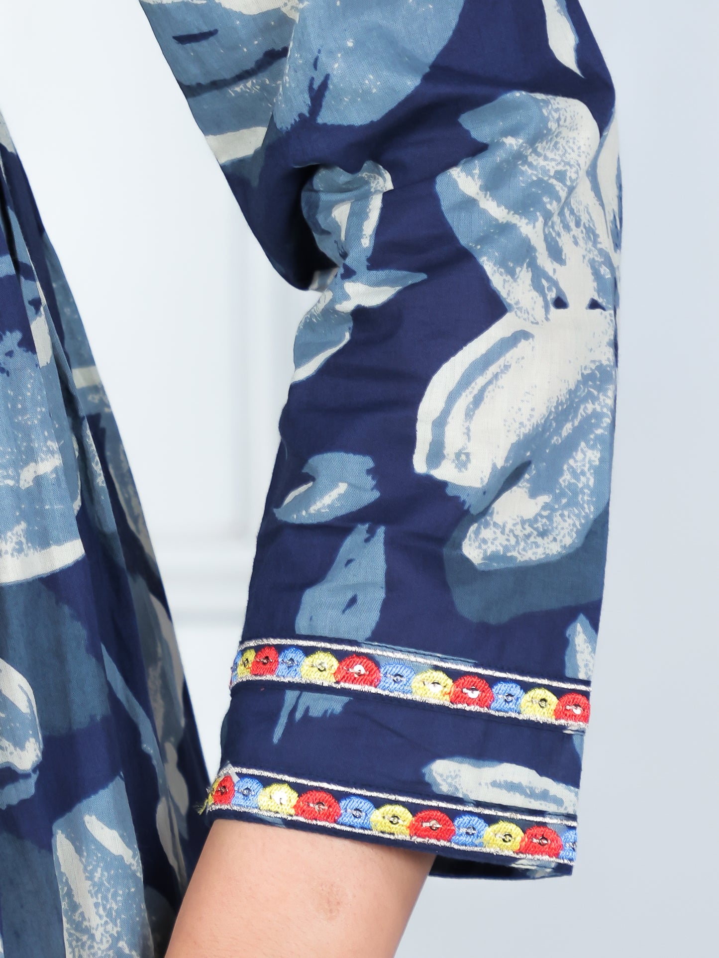Embroidered Soft Cotton Floral Anarkali Blue Kurta