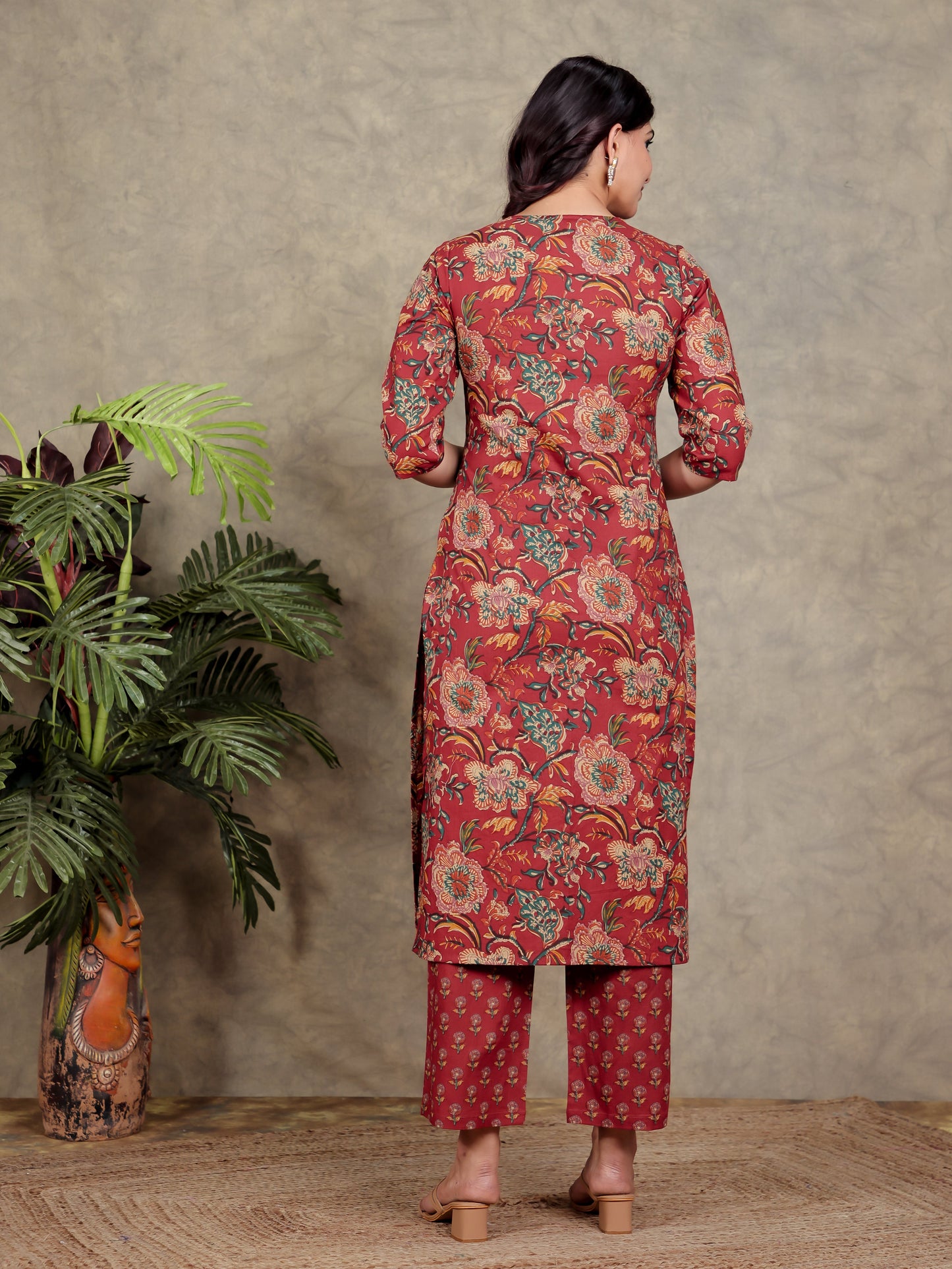 Soft Cotton Floral Straight Red Kurta