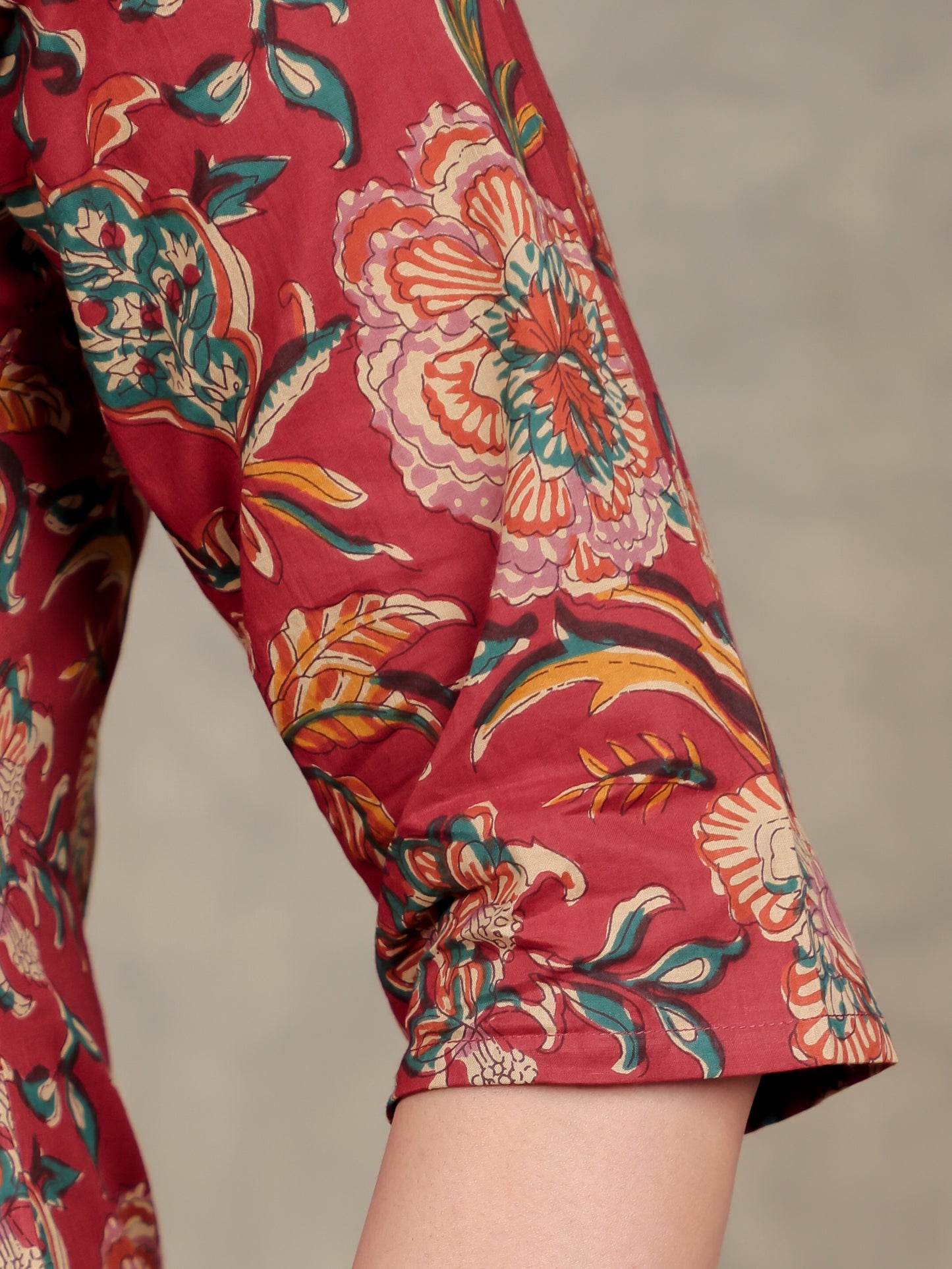 Soft Cotton Floral Straight Red Kurta