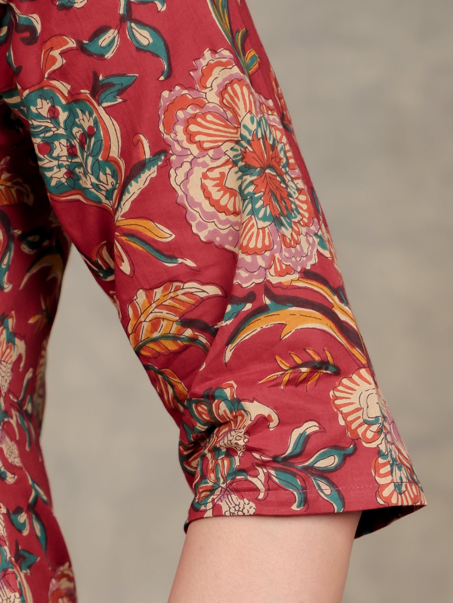 Soft Cotton Floral Straight Red Kurta