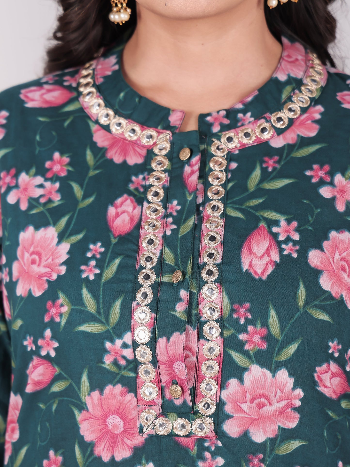 Embroidered Soft Cotton Floral Straight Green Kurta