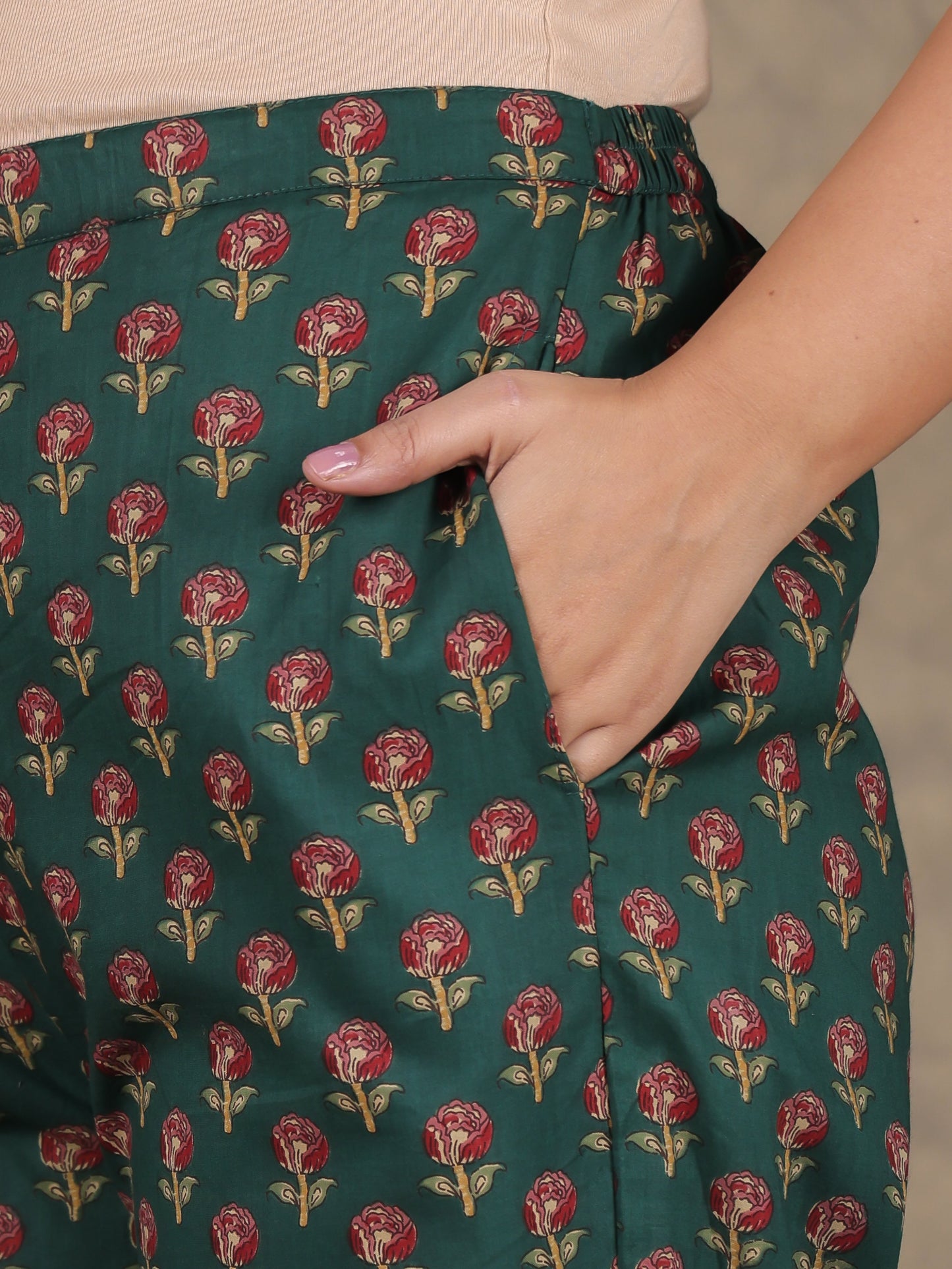 Soft Cotton Floral Green Tapered Trousers
