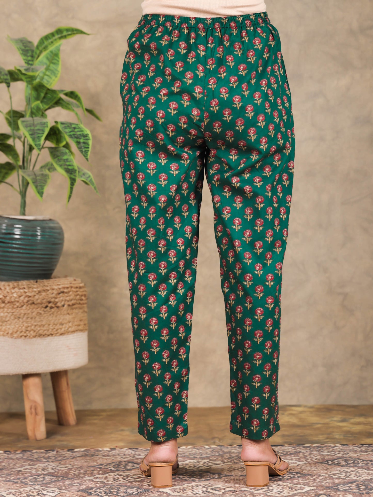 Soft Cotton Floral A-line Green Kurta