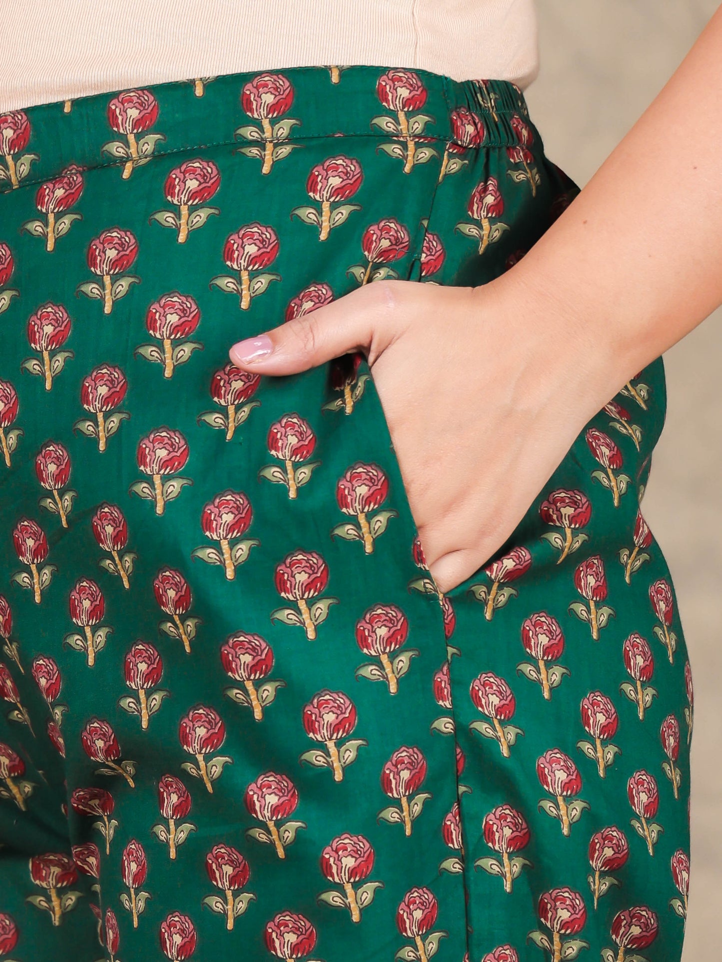 Soft Cotton Floral A-line Green Kurta