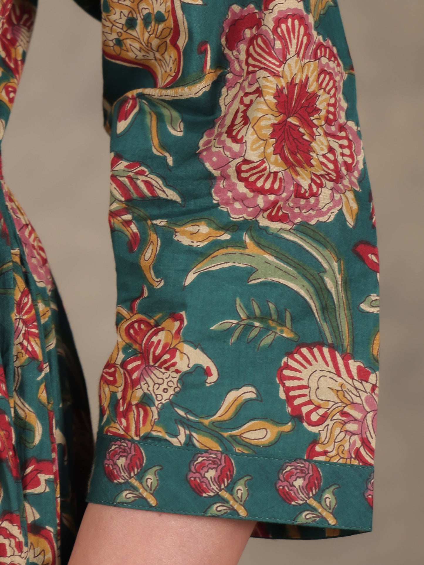 Soft Cotton Floral A-line Green Kurta