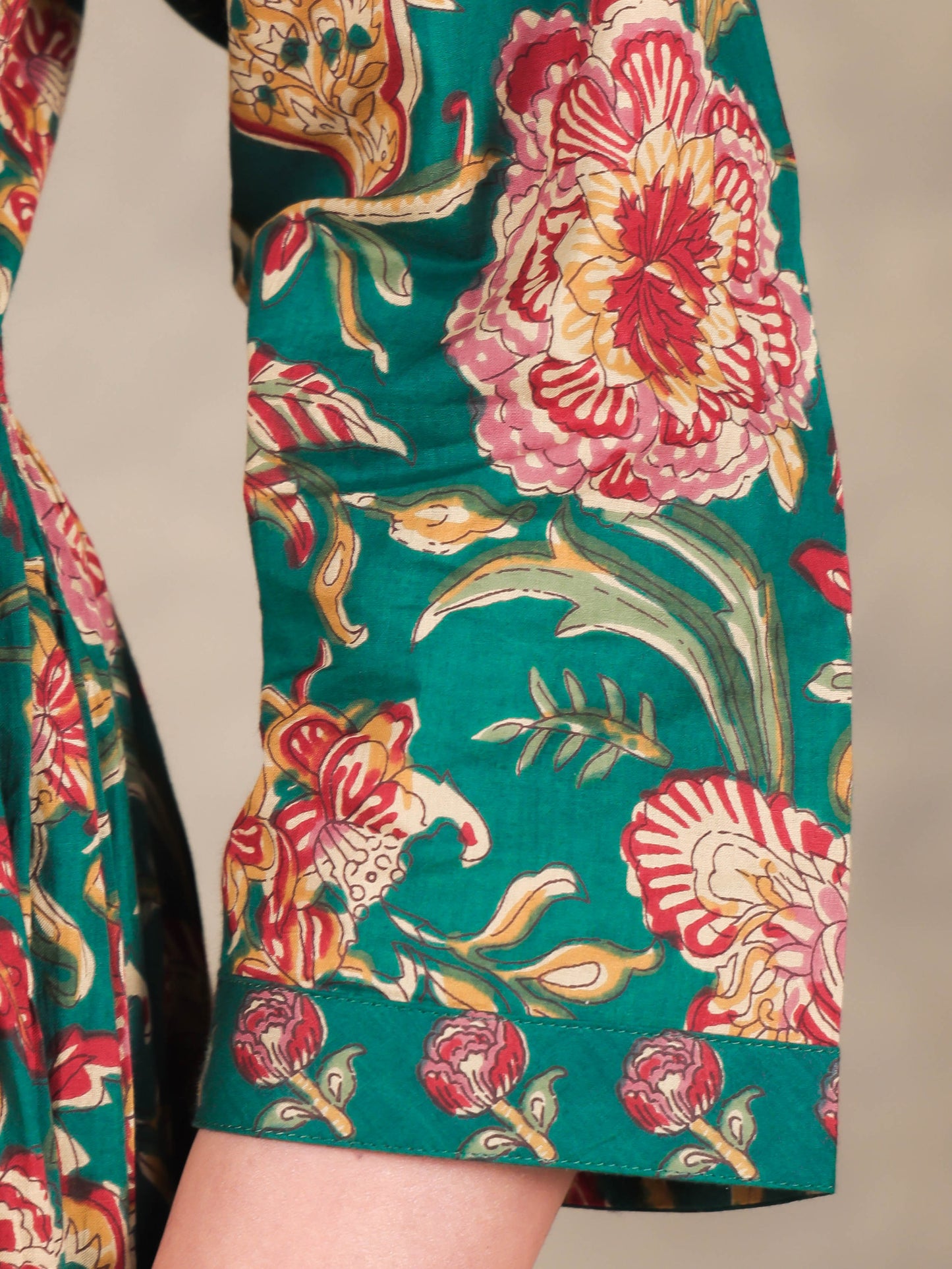 Soft Cotton Floral A-line Green Kurta